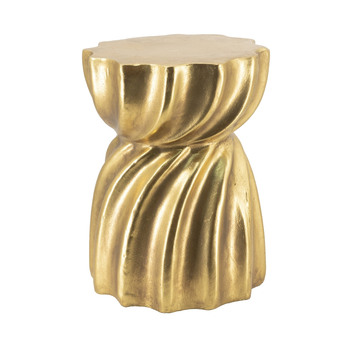 14x14x18.7' Gold Magnesium Accent Stool with Sculptural Swirl Design