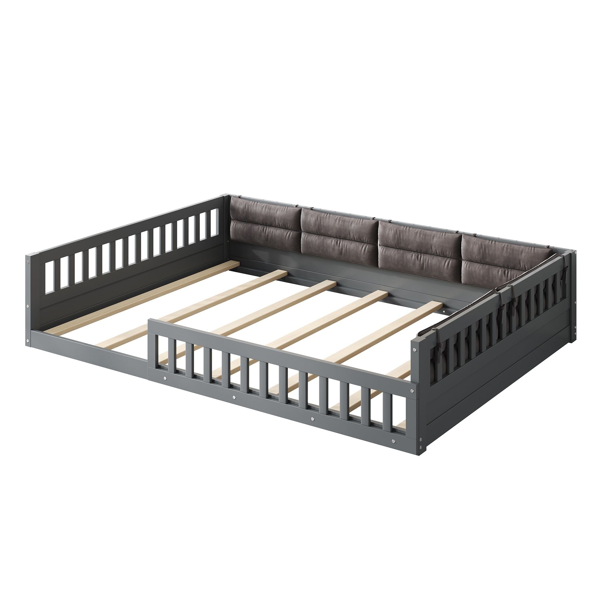 Upholstered Platform Bed With Guardrail And Pillow