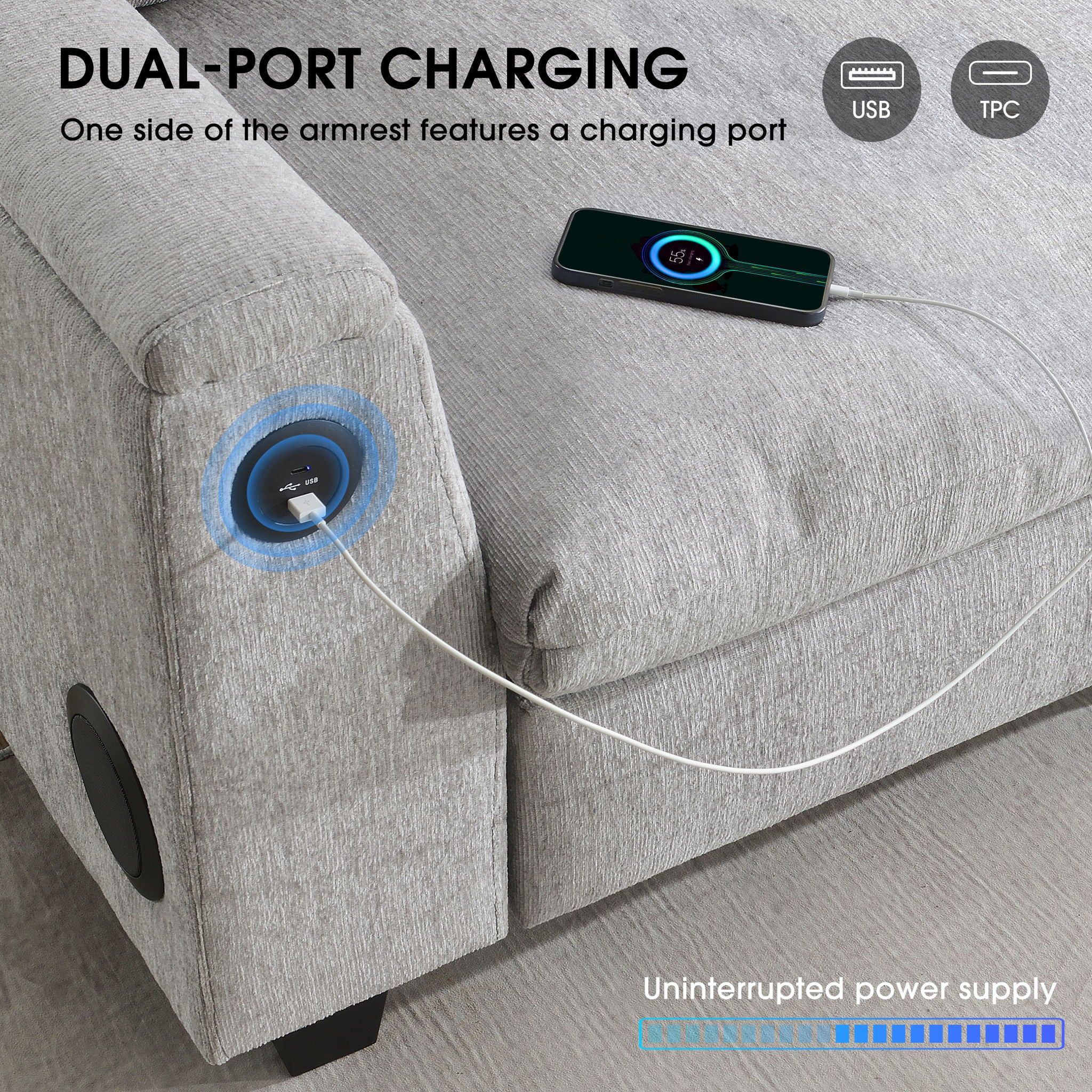 Sectional With Bluetooth Speaker Comfy Cloud Couch Set With Drop Down Table Cup Holders, USB Charger Storage Armrest Wide Seat Sofa - Best Buy Furniture