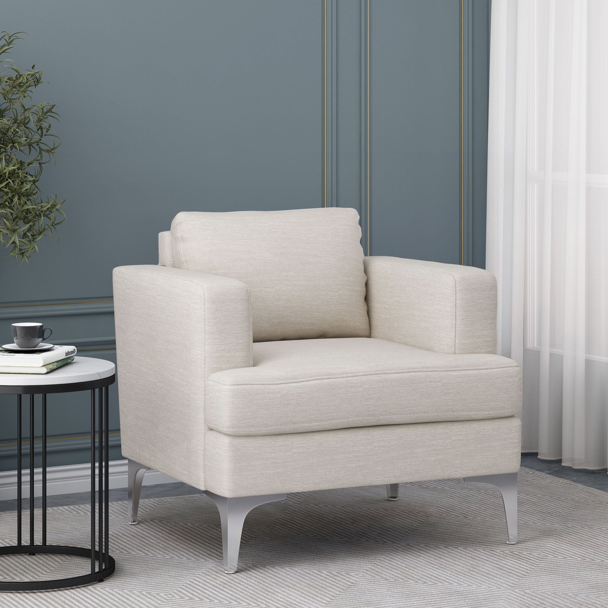 Upholstered Fabric Club Chair With Iron Legs - Beige - Best Buy Furniture