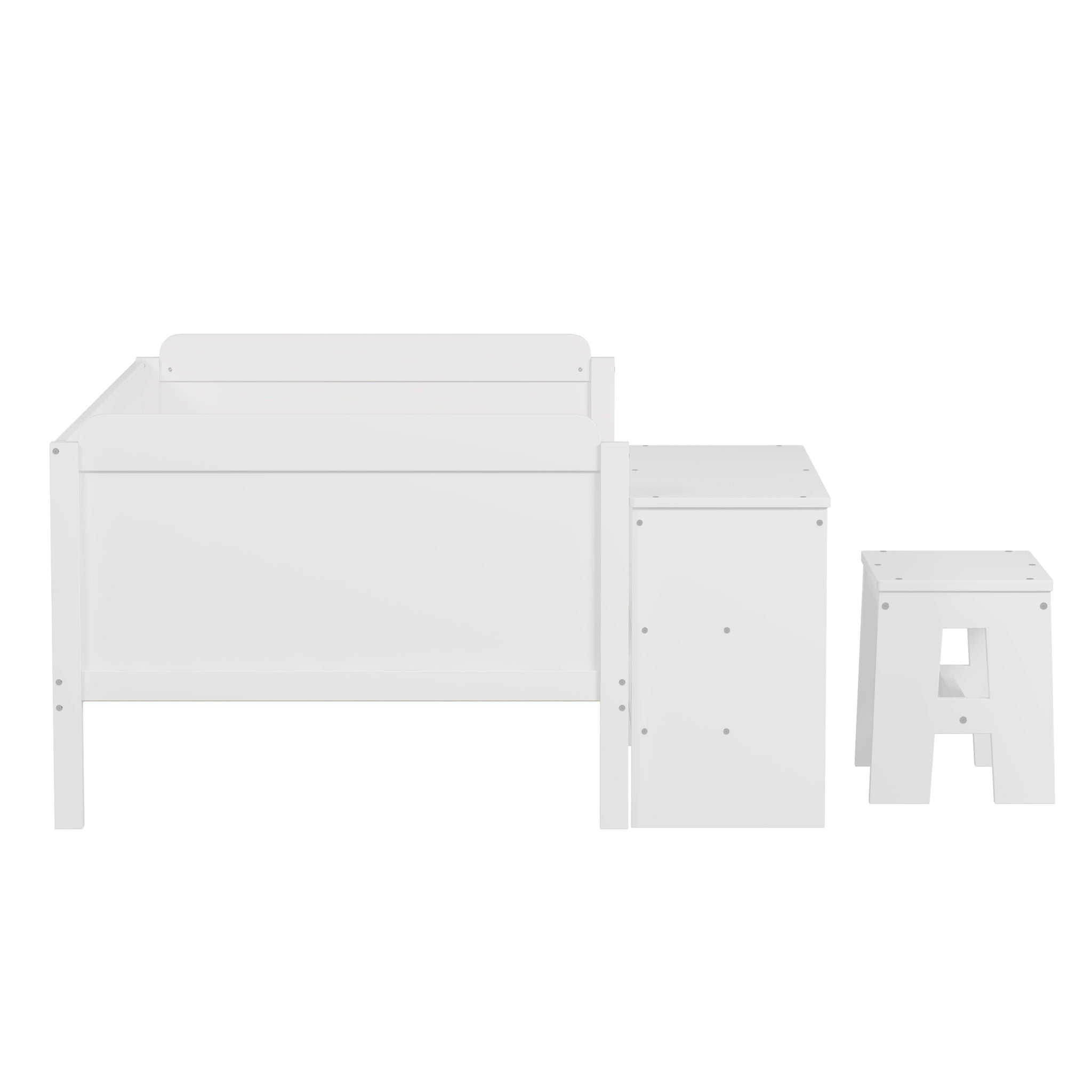 Daybed With Storage Shelves And Lockers, Multi Functional Bed With Study Desk And Matching Stool