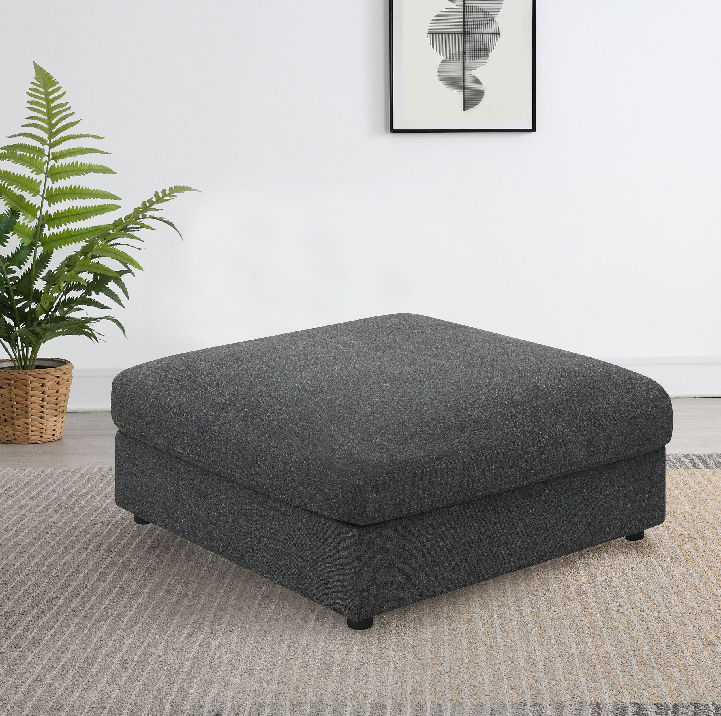 Serene Square Upholstered Ottoman Charcoal-CoasterEssence