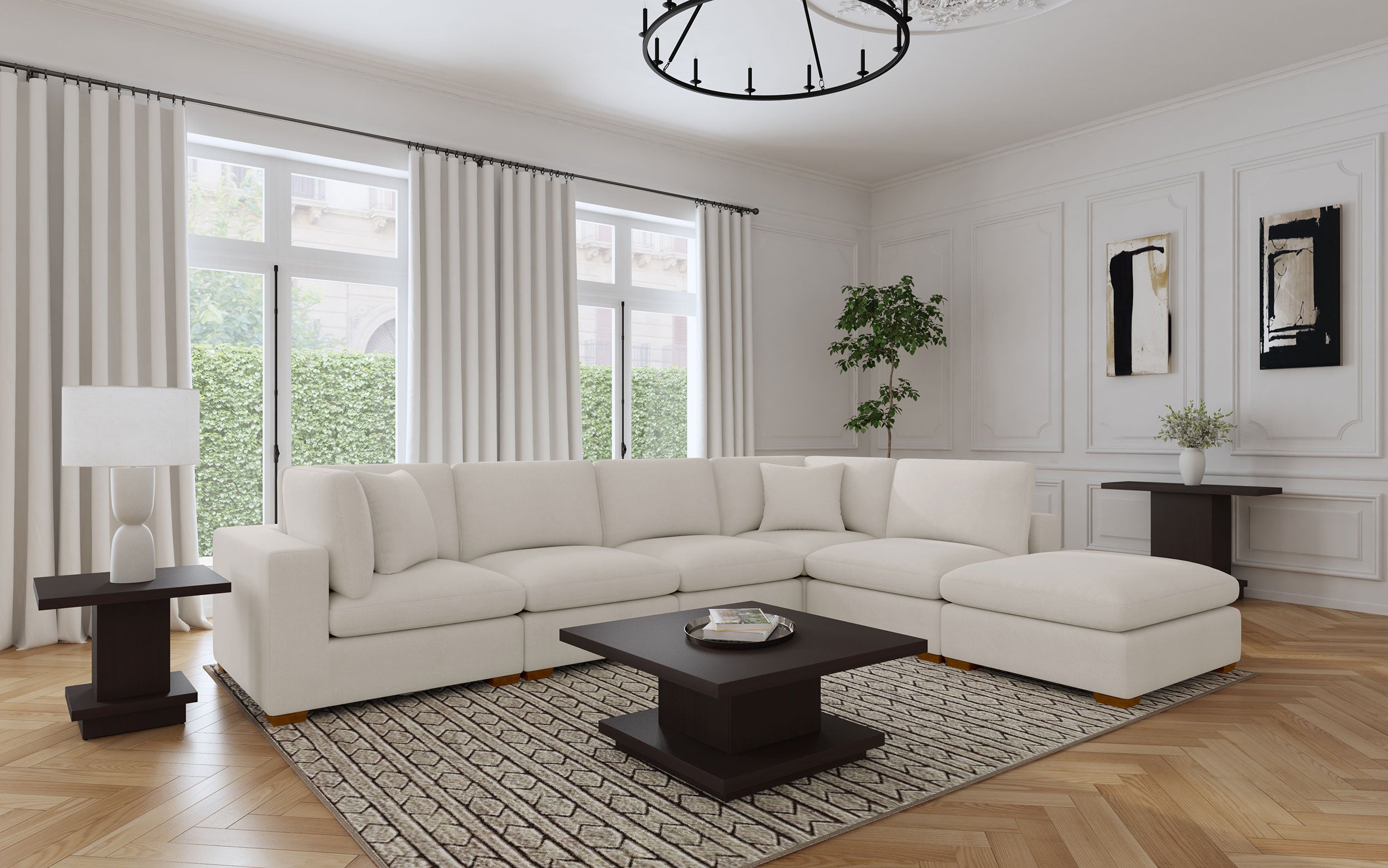 Lakeview Rectangular Upholstered Ottoman Ivory-