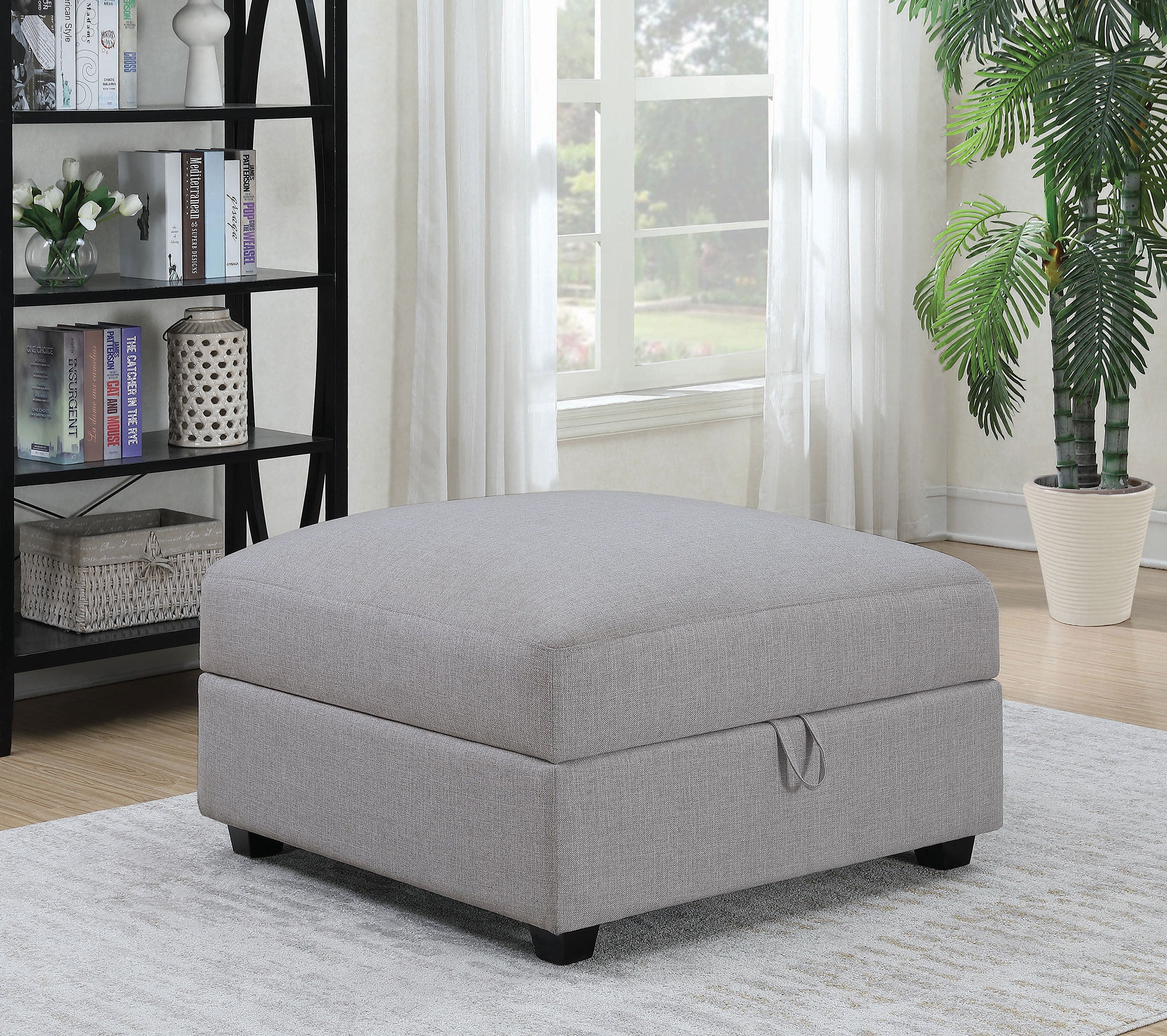Cambria Square Upholstered Storage Ottoman Grey-CoasterElevations