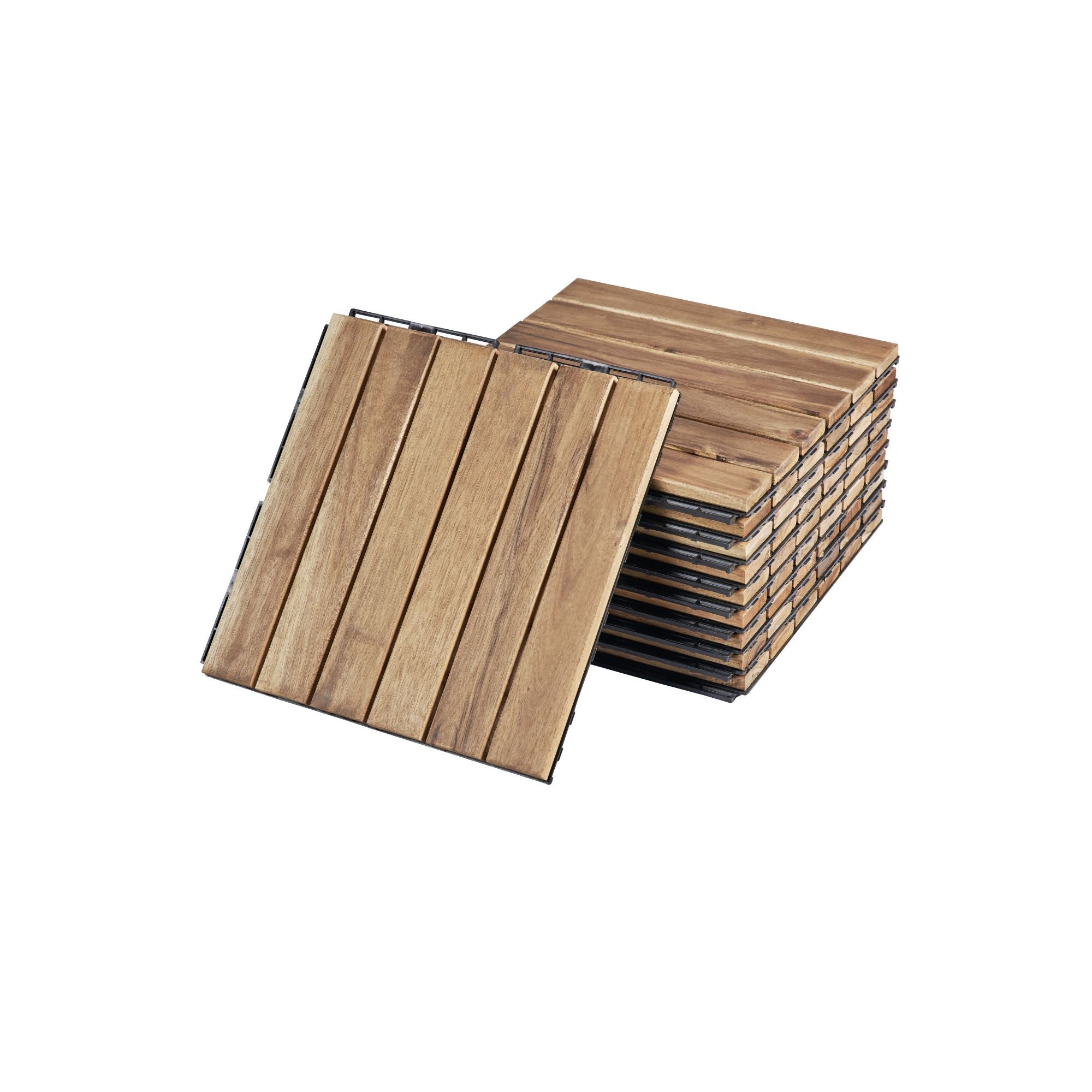 Interlocking Deck Tiles Striped Pattern, Waterproof Anti Mildew Brown