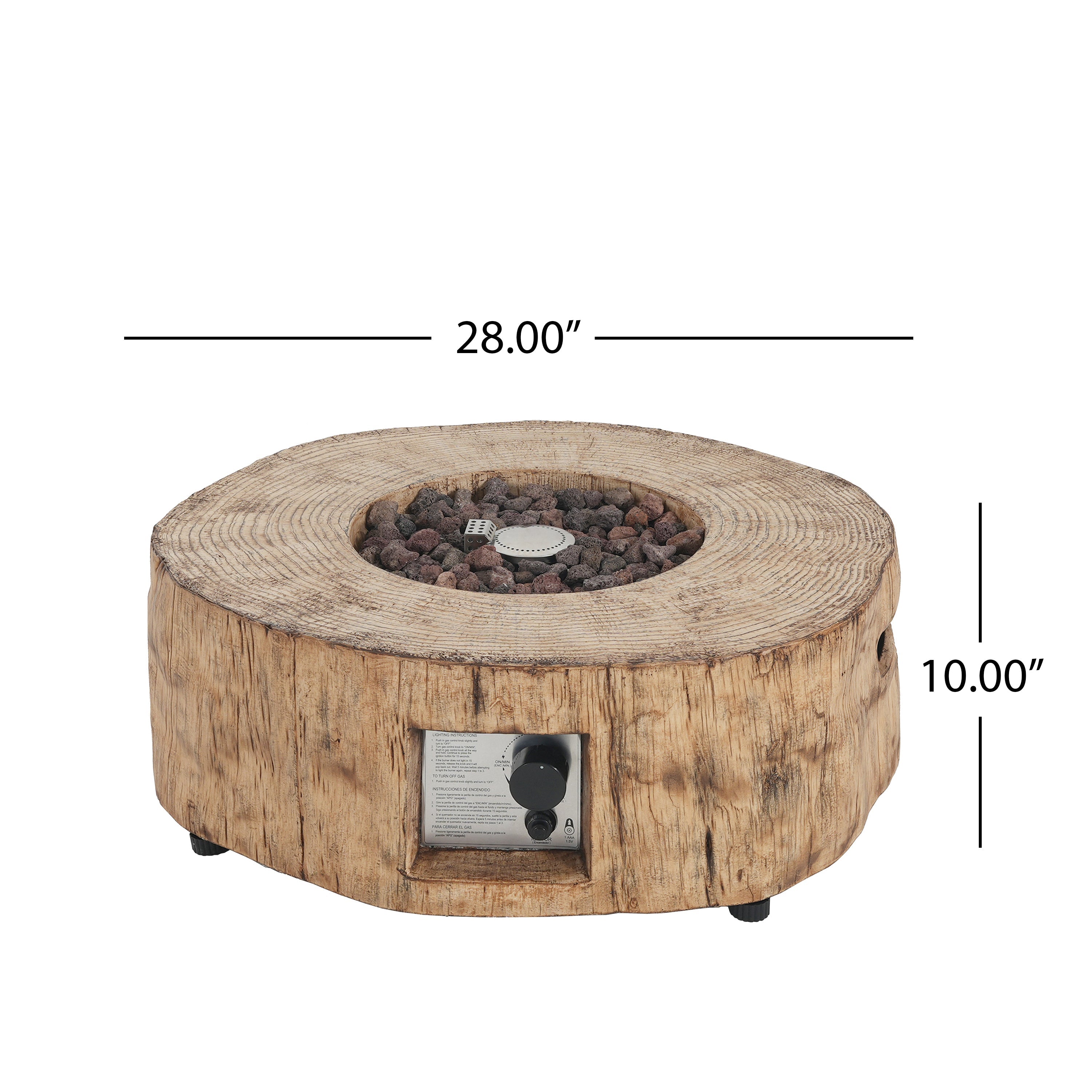 Patio MGO Propane Fire Pit, 30,000 BTU, Wood Pattern Brown