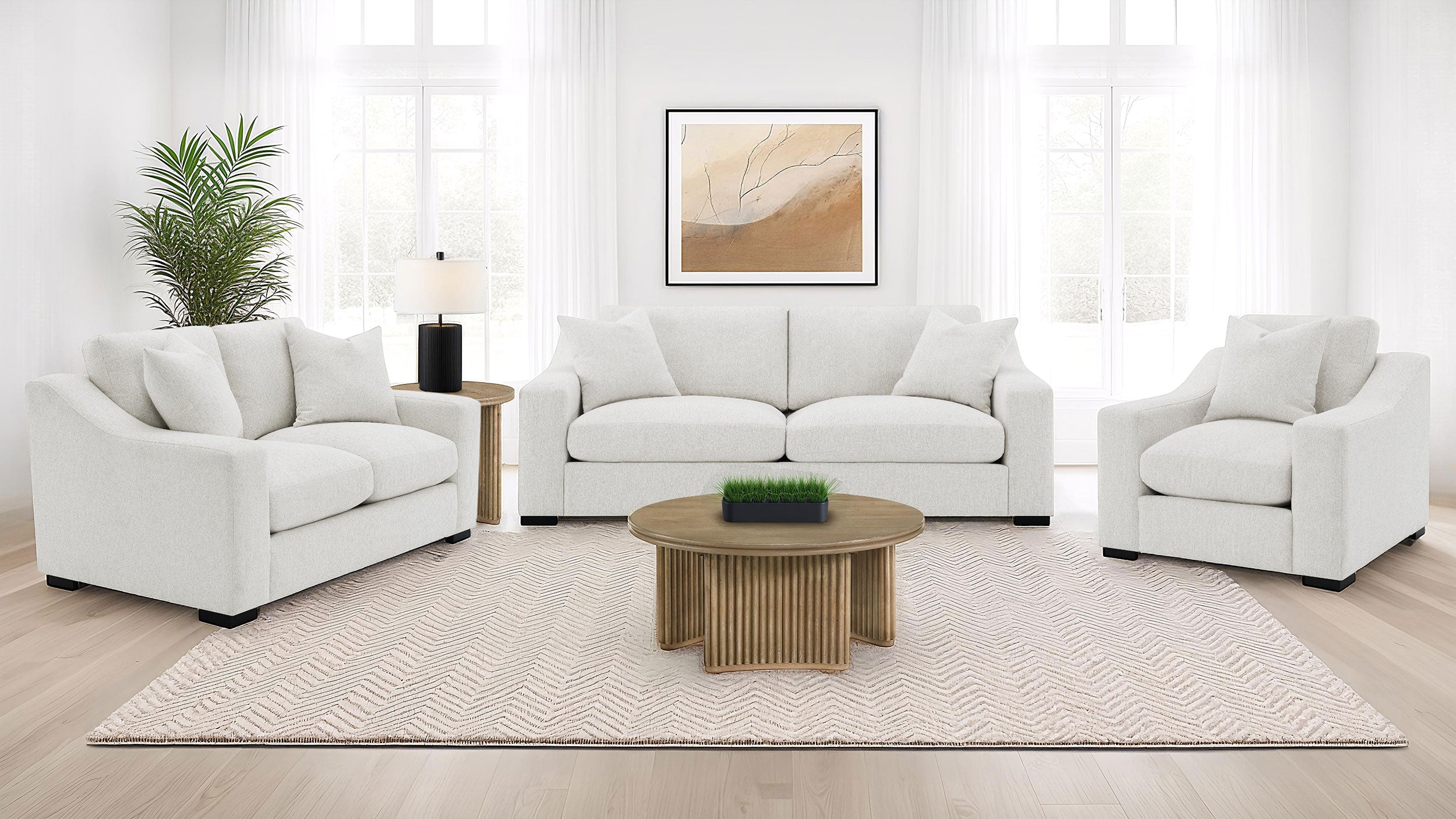 Ashlyn Fabric Upholstered Track Arm Sofa Sand-