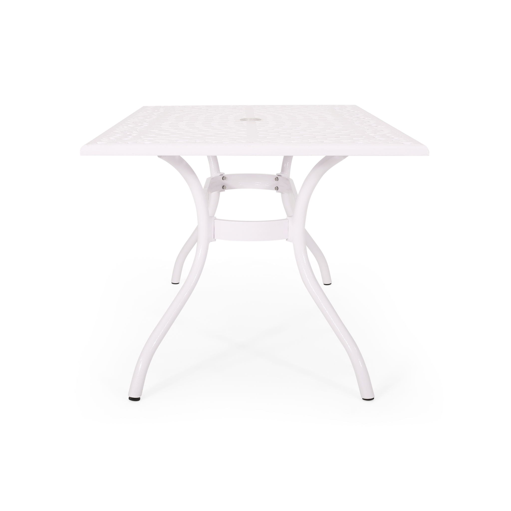 Celestine - Outdoor Cast Aluminum Dining Table With Floral Lattice Design And Umbrella Holder