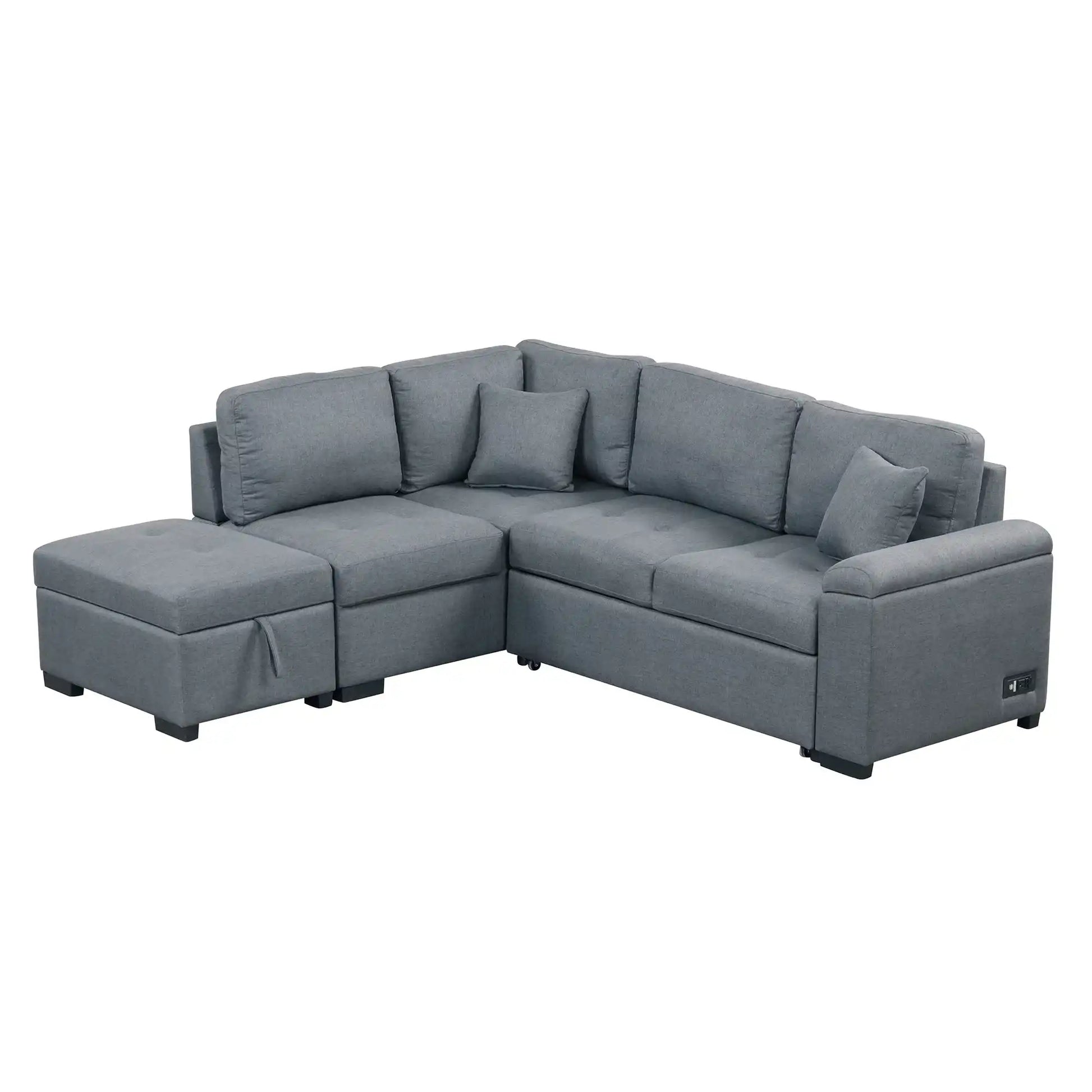 Sleeper Sectional Sofa, L-Shape Corner Couch Sofa-Bed with Storage Ottoman - Best Buy Furniture