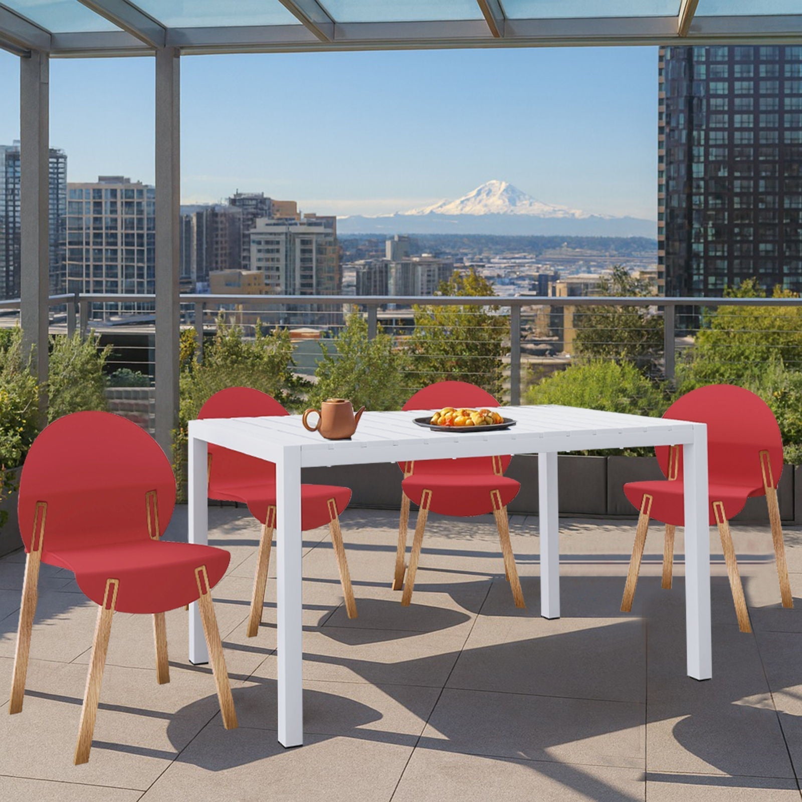 4 Piece Set Of Single Chairs With Long Table