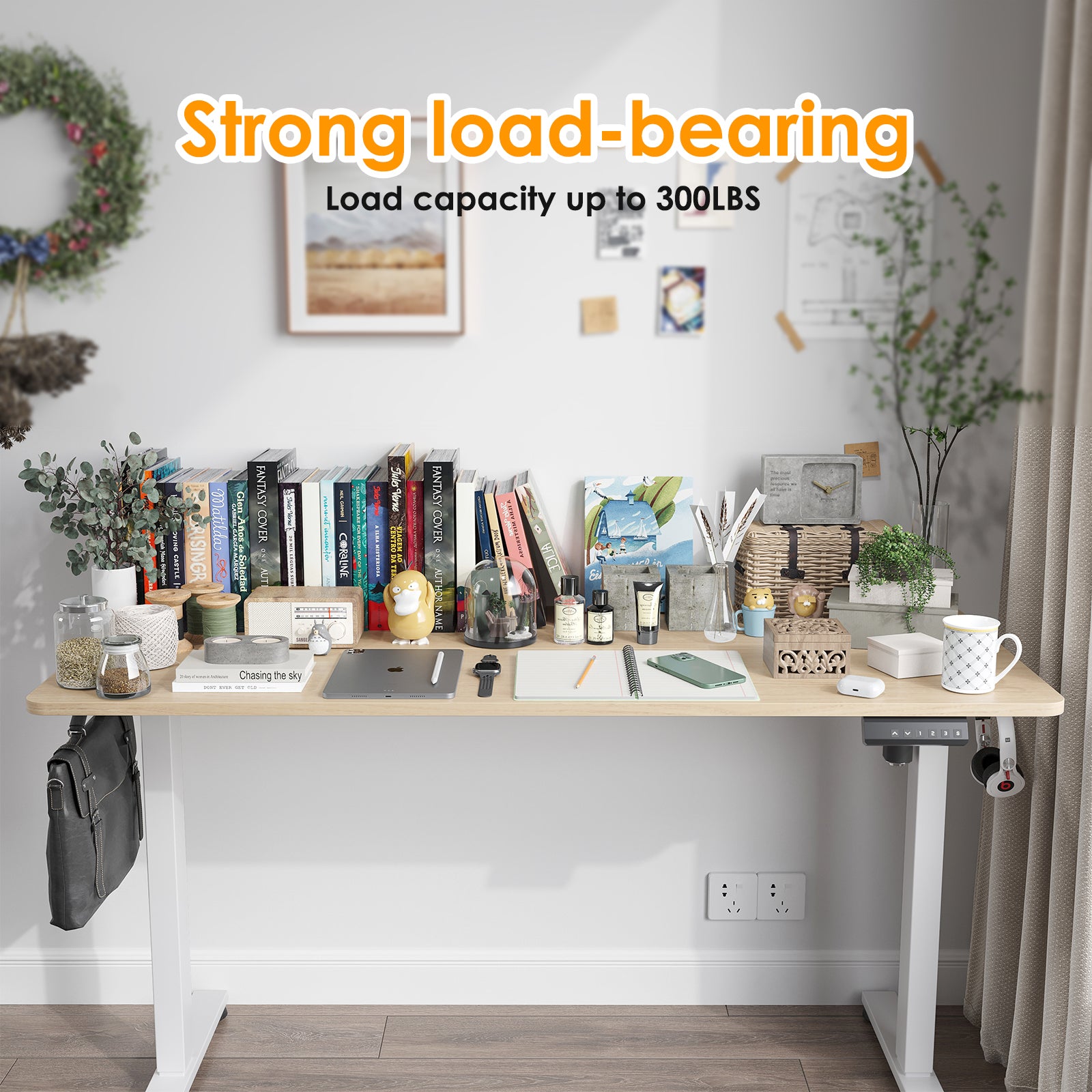 STARY Electric Standing Desk Adjustable Height Light Oak - Best Buy Furniture