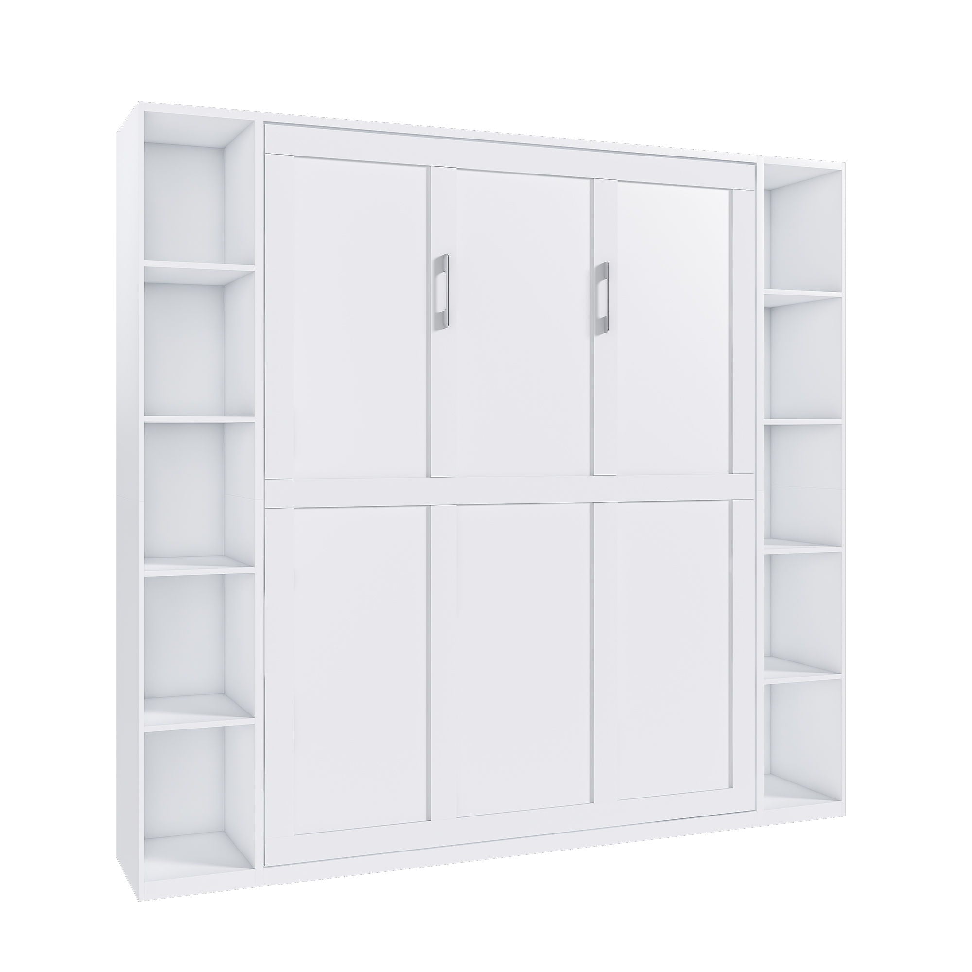 Queen Murphy Bed With Storage Cabinet - White