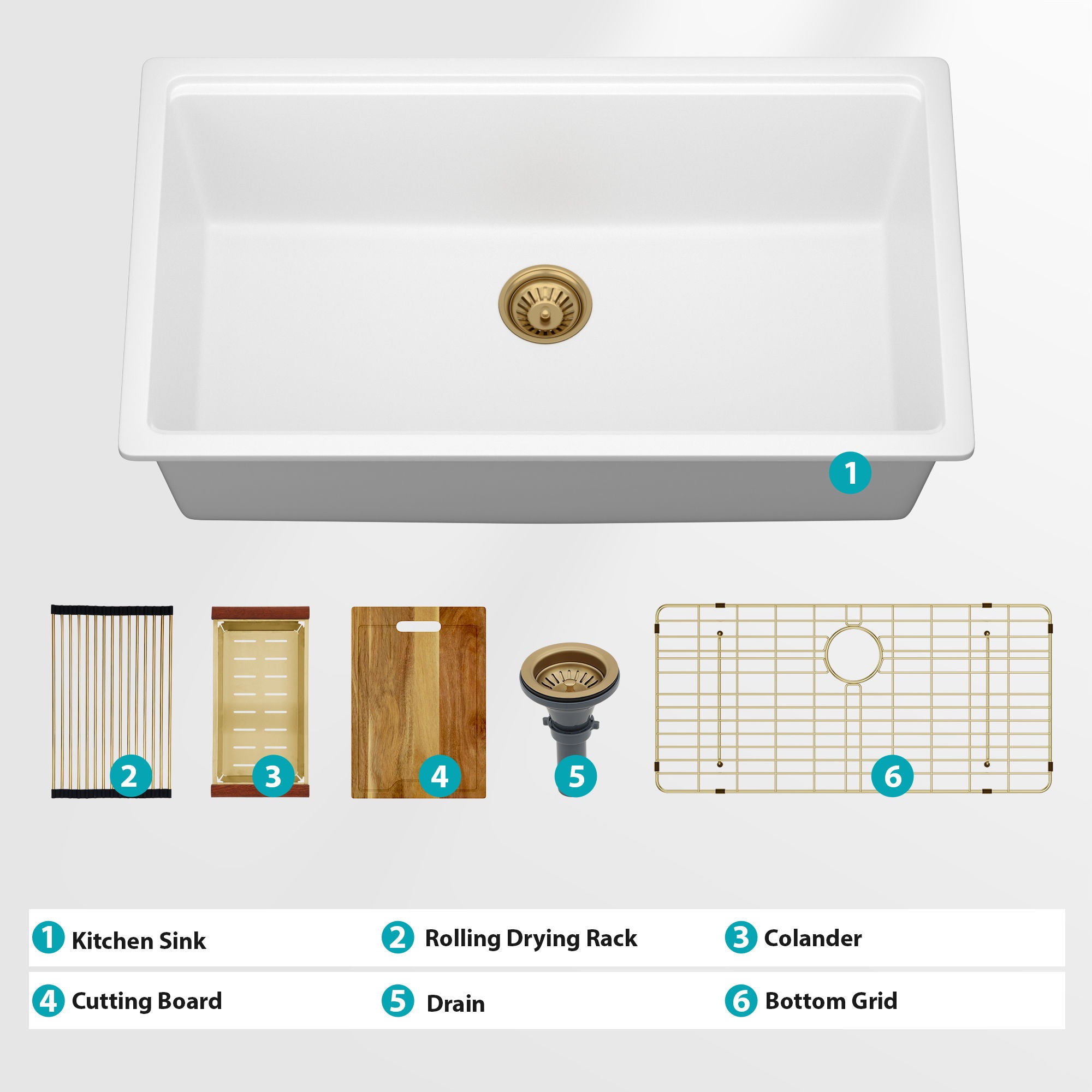 Quartz Composite Kitchen Sink With Undermount Design, Durable Single Bowl Workstation