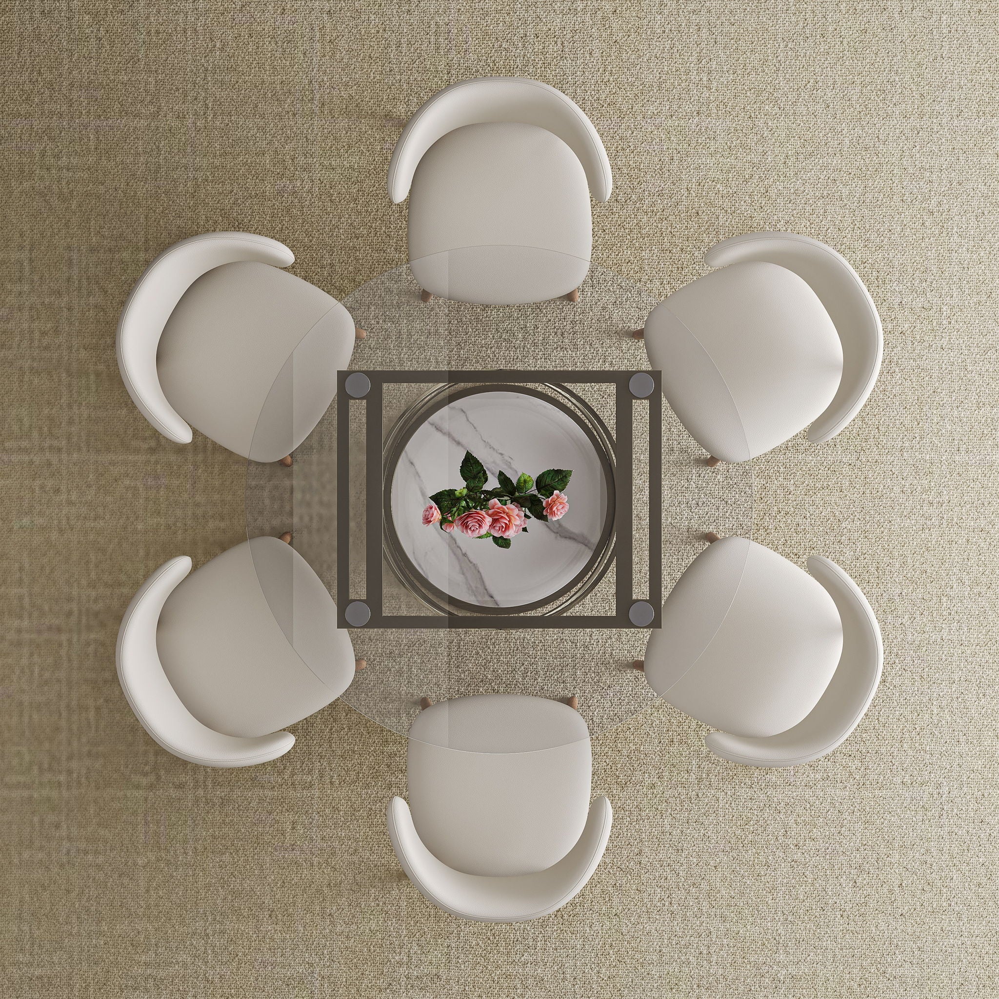 Modern Round Glass Top Dining Table With Carbon Steel Legs - White