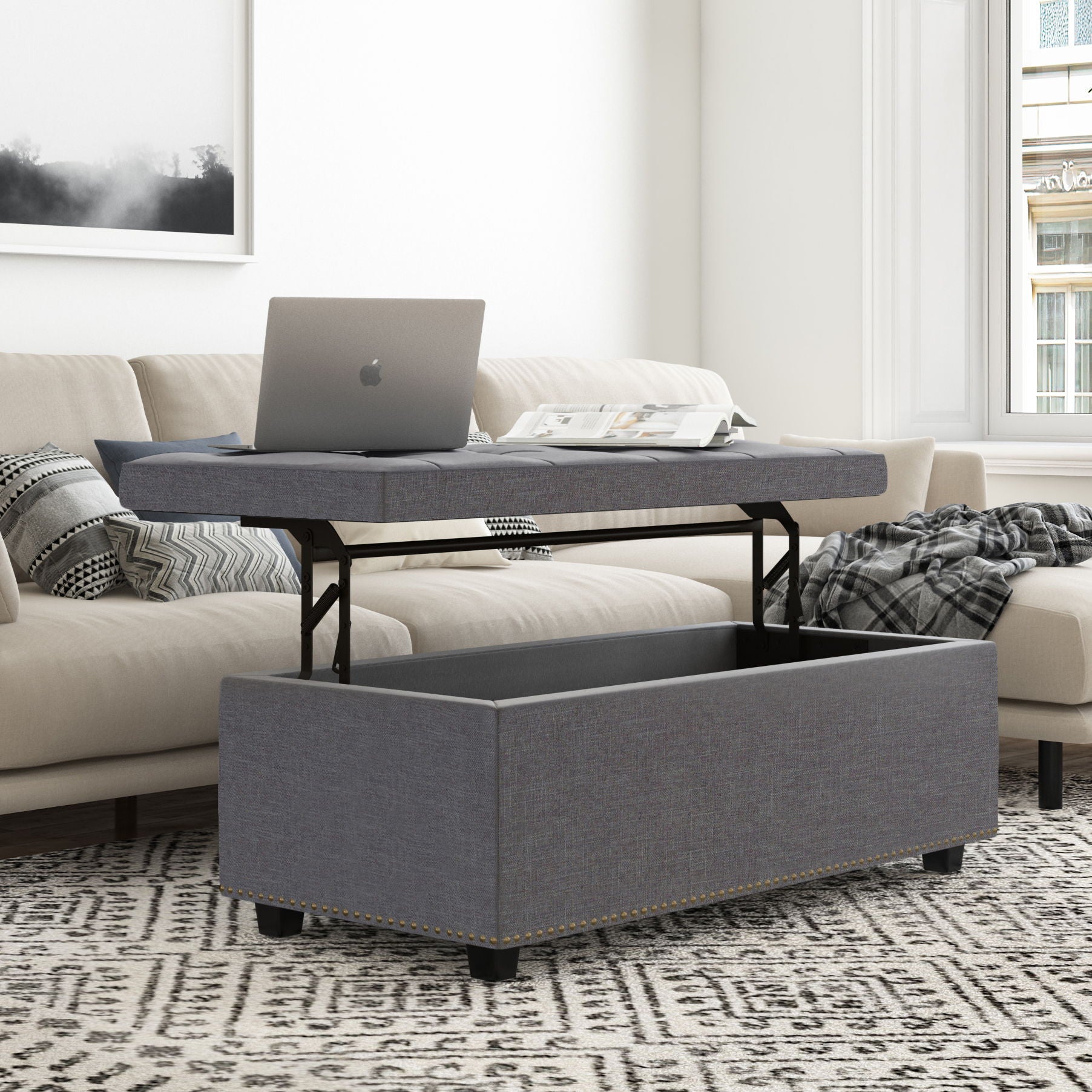 Hamilton - Upholstered Lift Top Rectangular Storage Ottoman - Best Buy Furniture