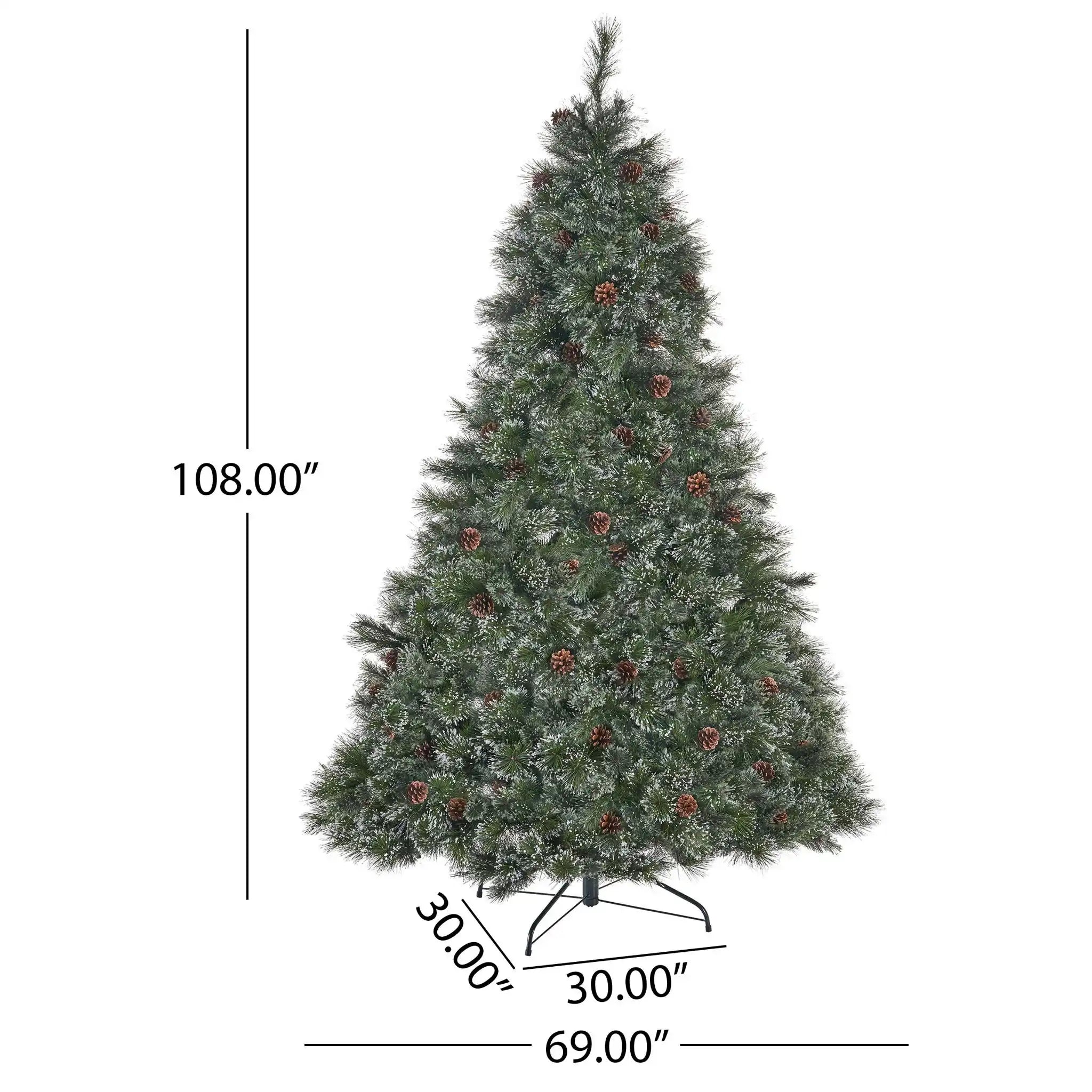 Cashmere And Snow Bristle Mixed Christmas Tree With Pine Cones - Green