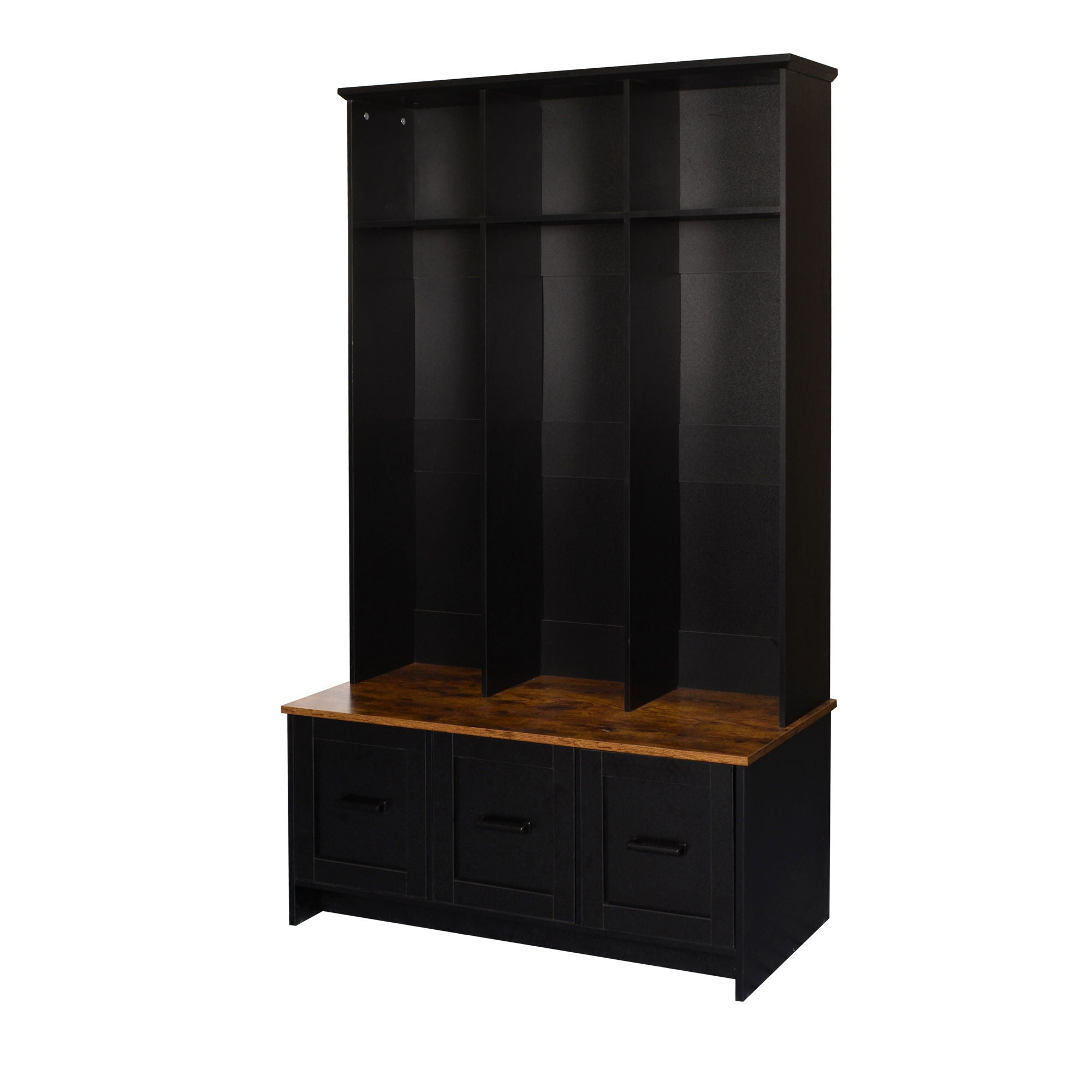 Modern Hall Tree With 3 Shelves And Drawers, Storage Bench
