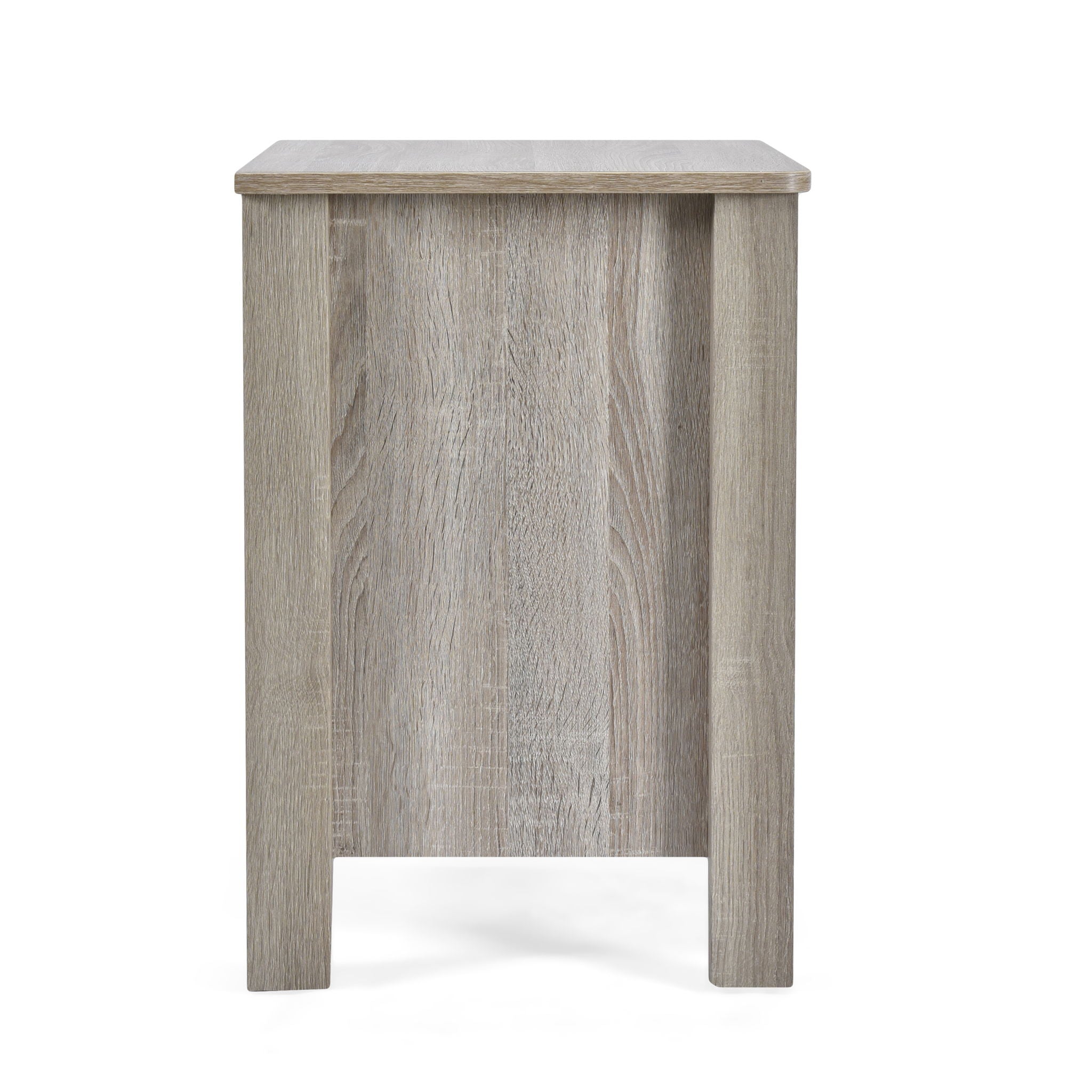 Wood Nightstand With 2 Drawers And Metal Handle - Oak