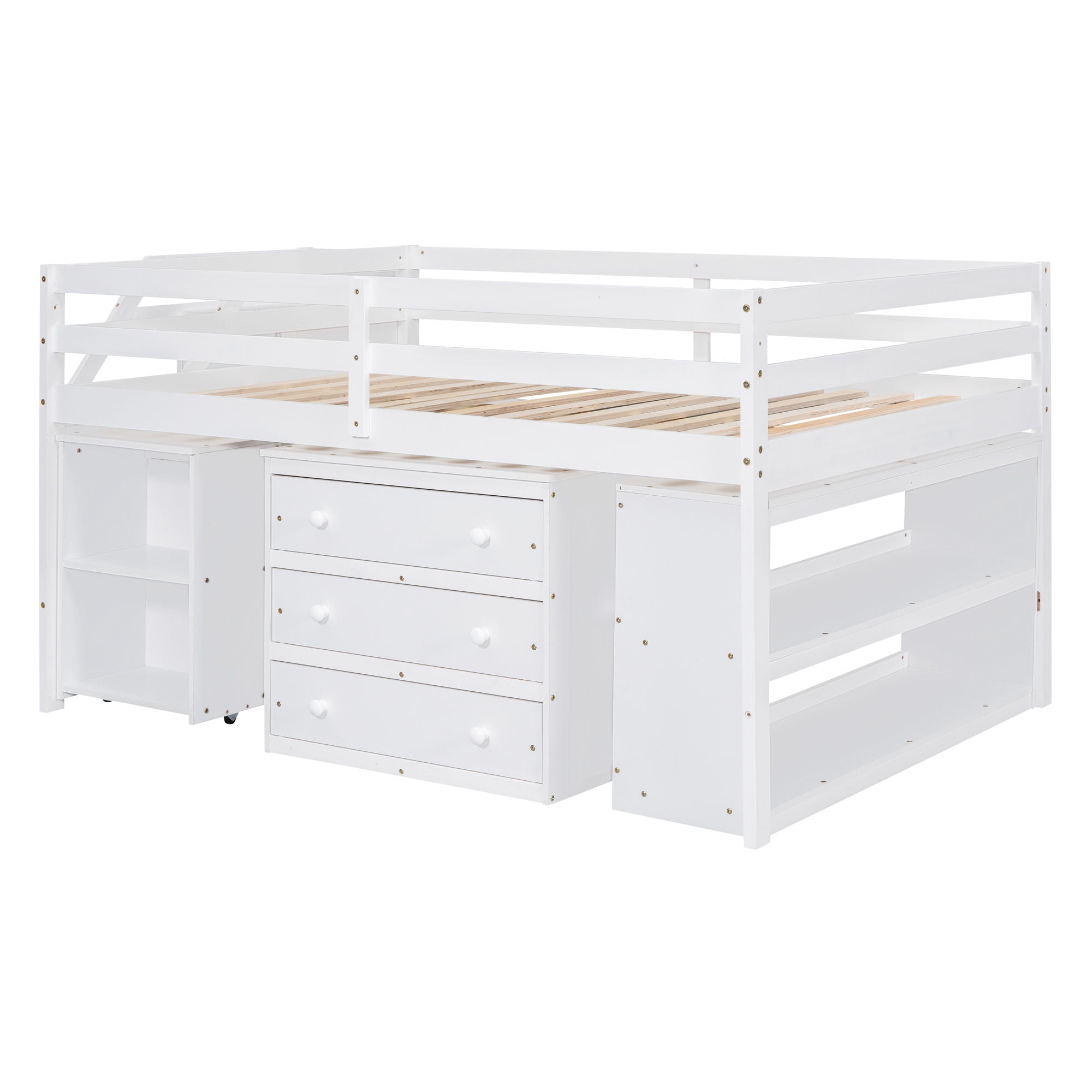 Loft Bed With Retractable Writing Desk And 3 Drawers With Storage Stairs And Shelves