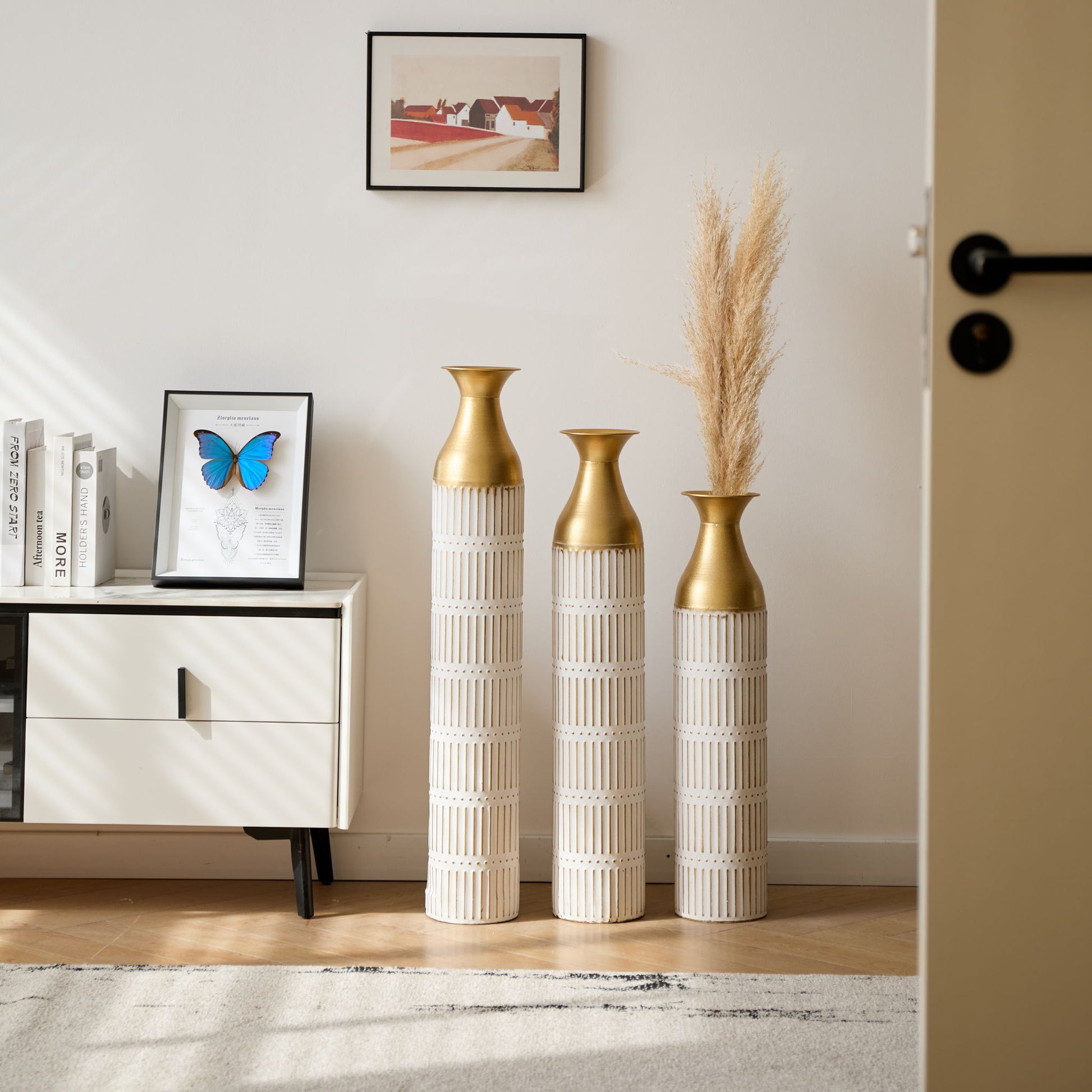 Floor Metal Vases Decorated White Metal Vases (Set of 3) Gorgeous Home Decoration Large Glazed Metal Vases - White - Best Buy Furniture