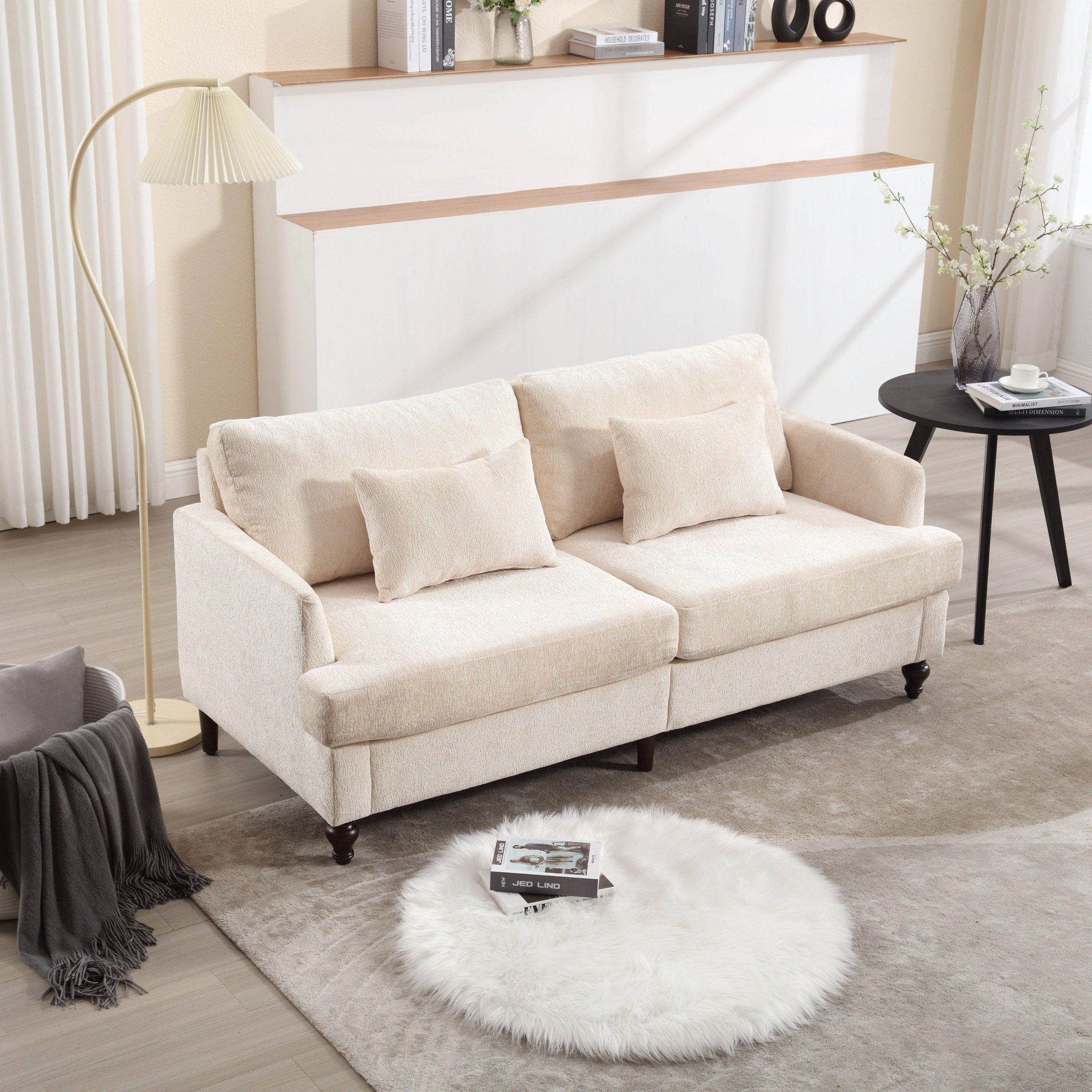 Mid Century Modern Chenille Fabric Loveseat Sofa, 2 Seat Upholstered Couch