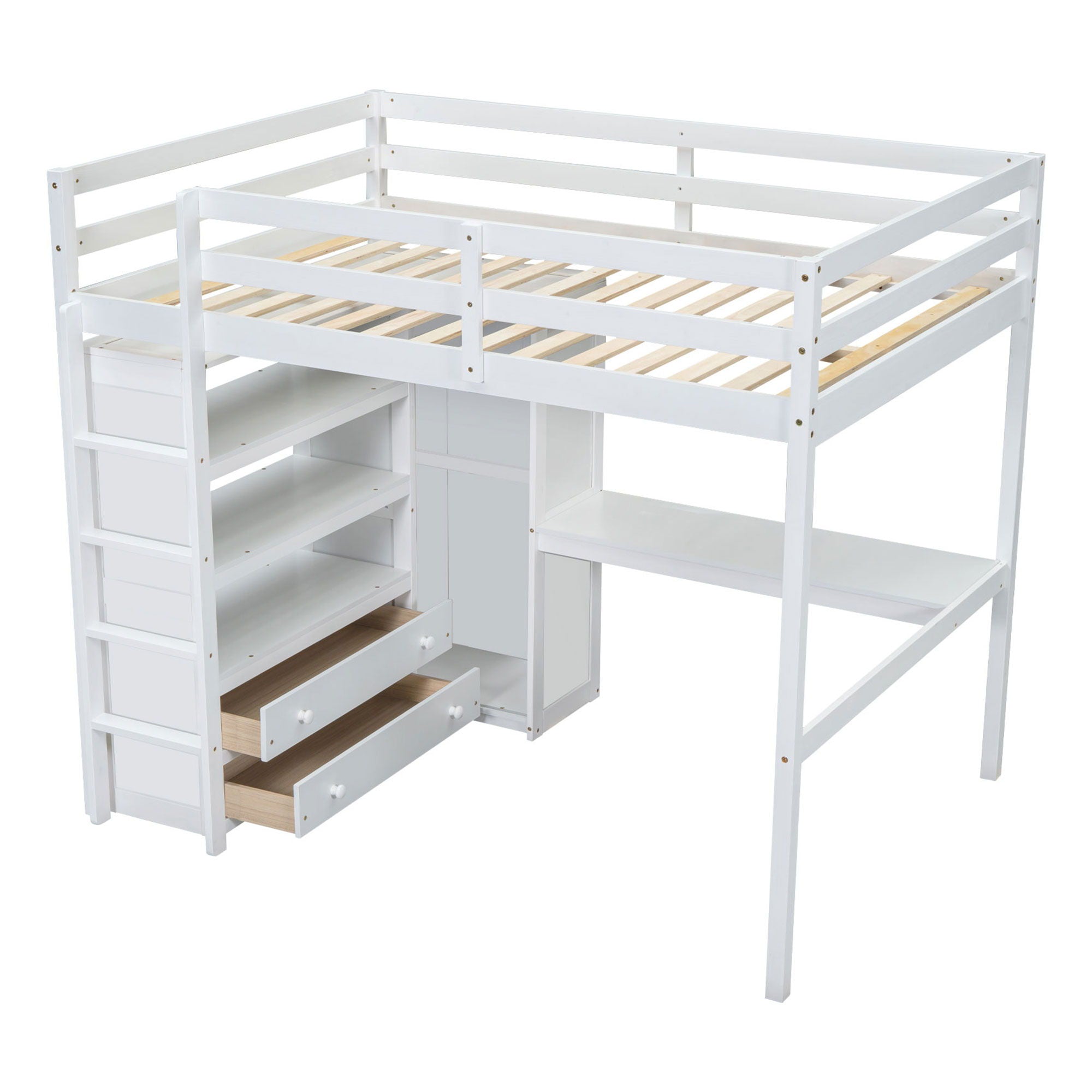 Loft Bed With Built In Wardrobe, Desk, Shelves And Drawers