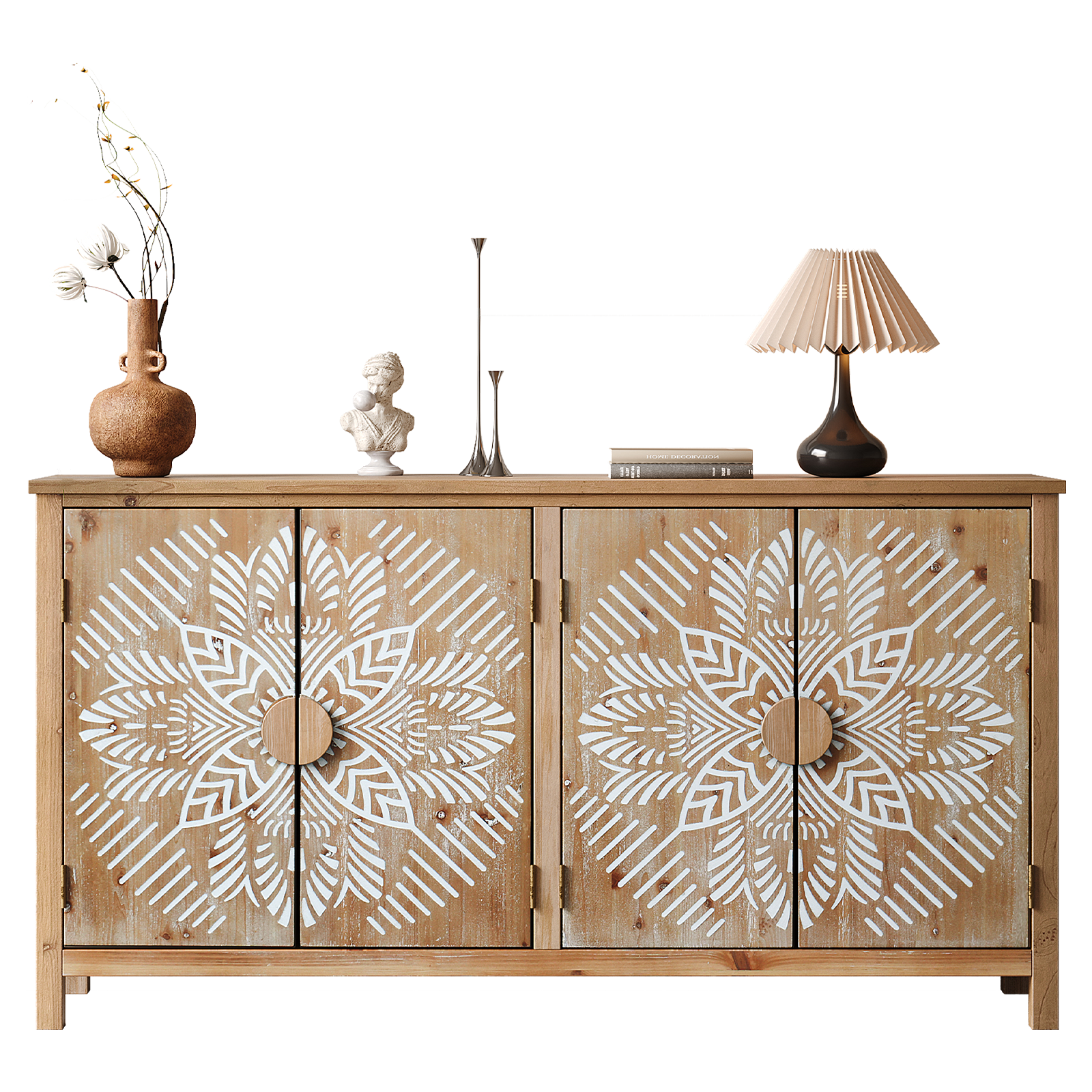 60" Wood Accent Cabinet with 4 Doors Brown and Antique White