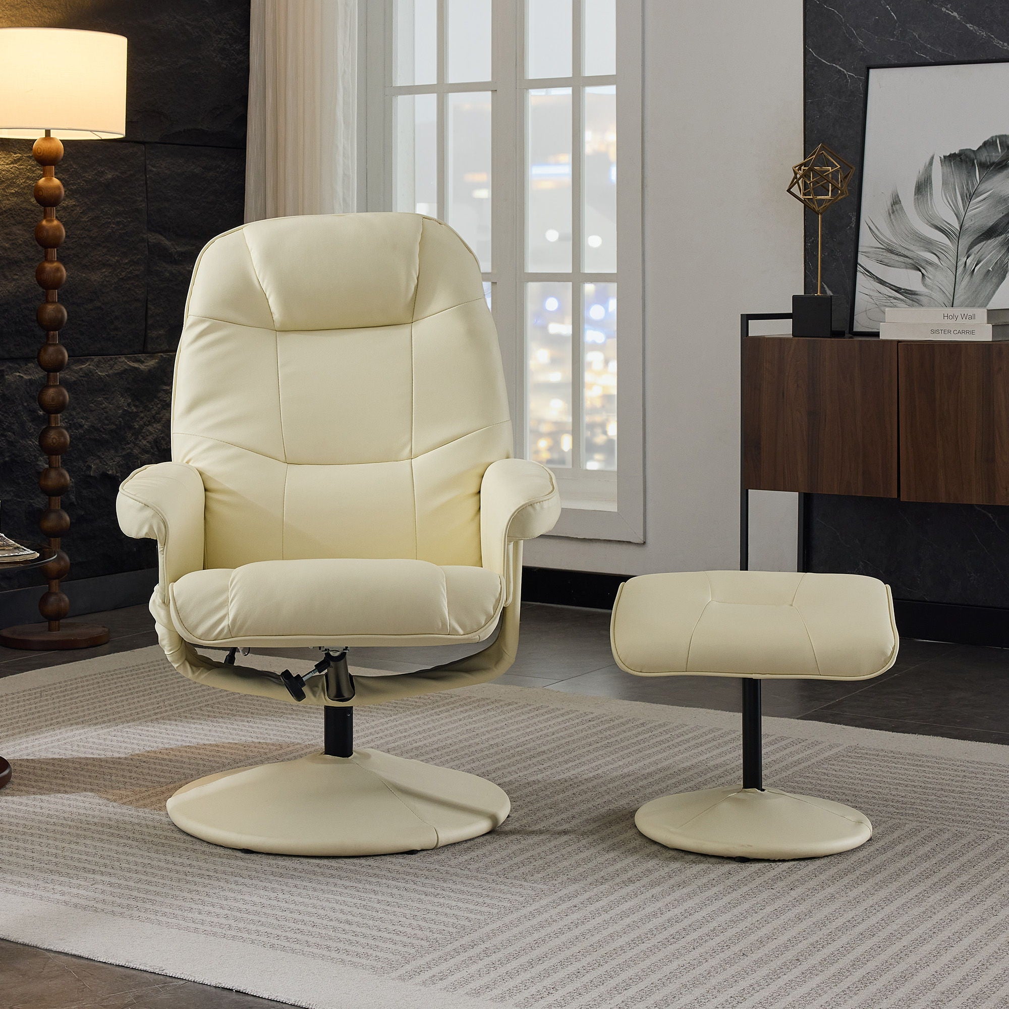 360° Swivel Reclining Chair With Wrapped Base, 5 Point Vibration Massage