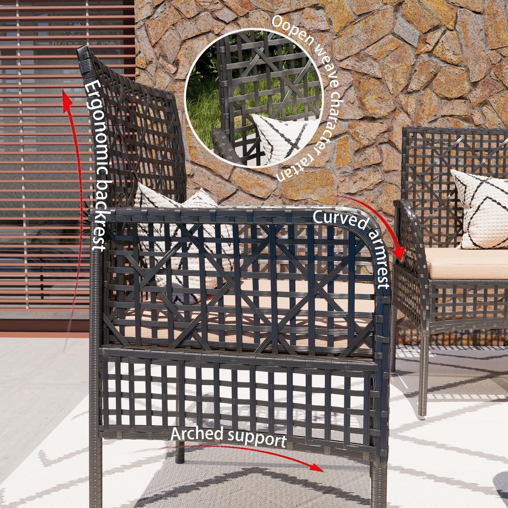 4 Pieces Rattan Wicker Chairs With Tempered Glass Table And Cushions