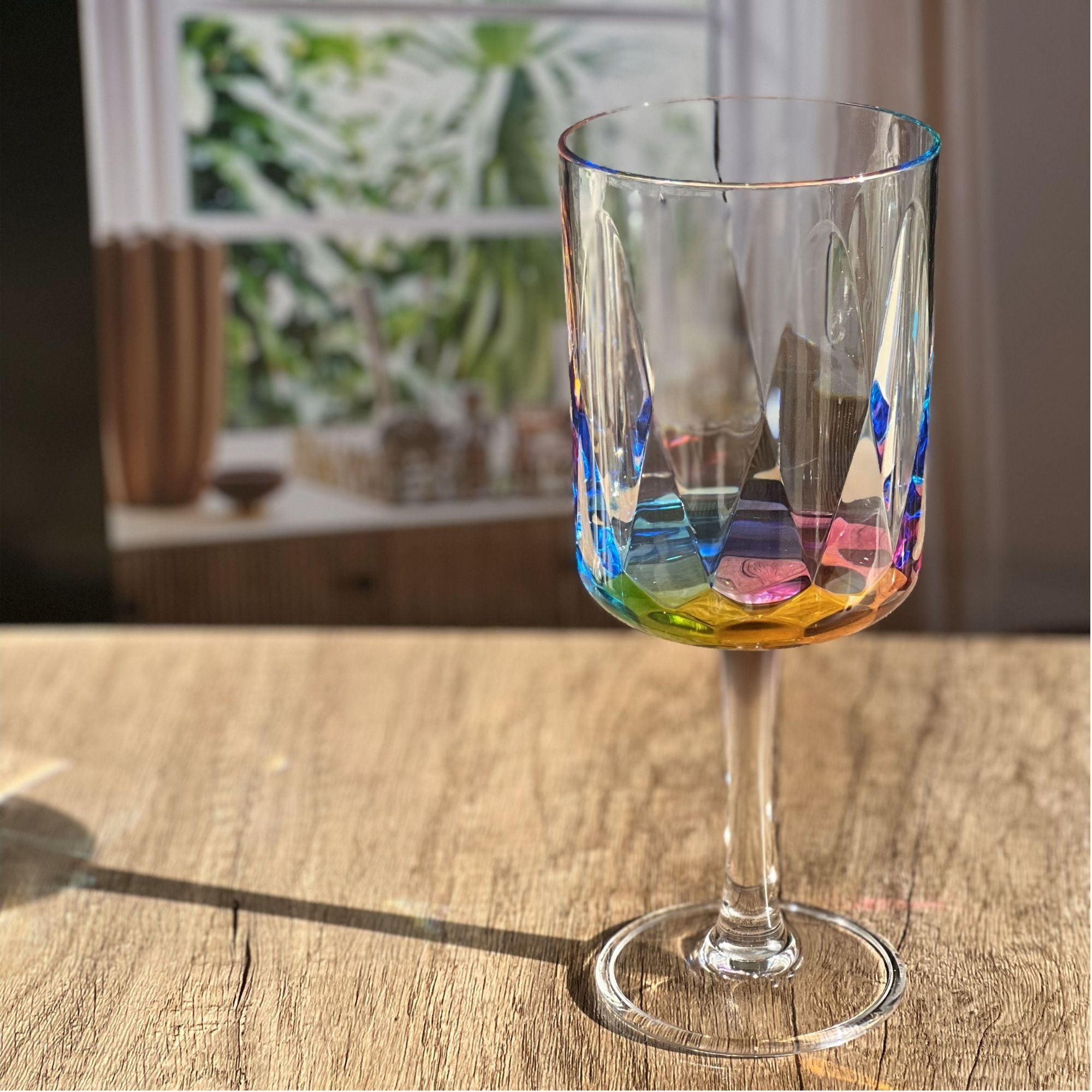 Leadingware Rainbow Diamond Plastic Wine Glasses (Set of 4), Unbreakable Bpa Free Acrylic, 16Oz - Clear