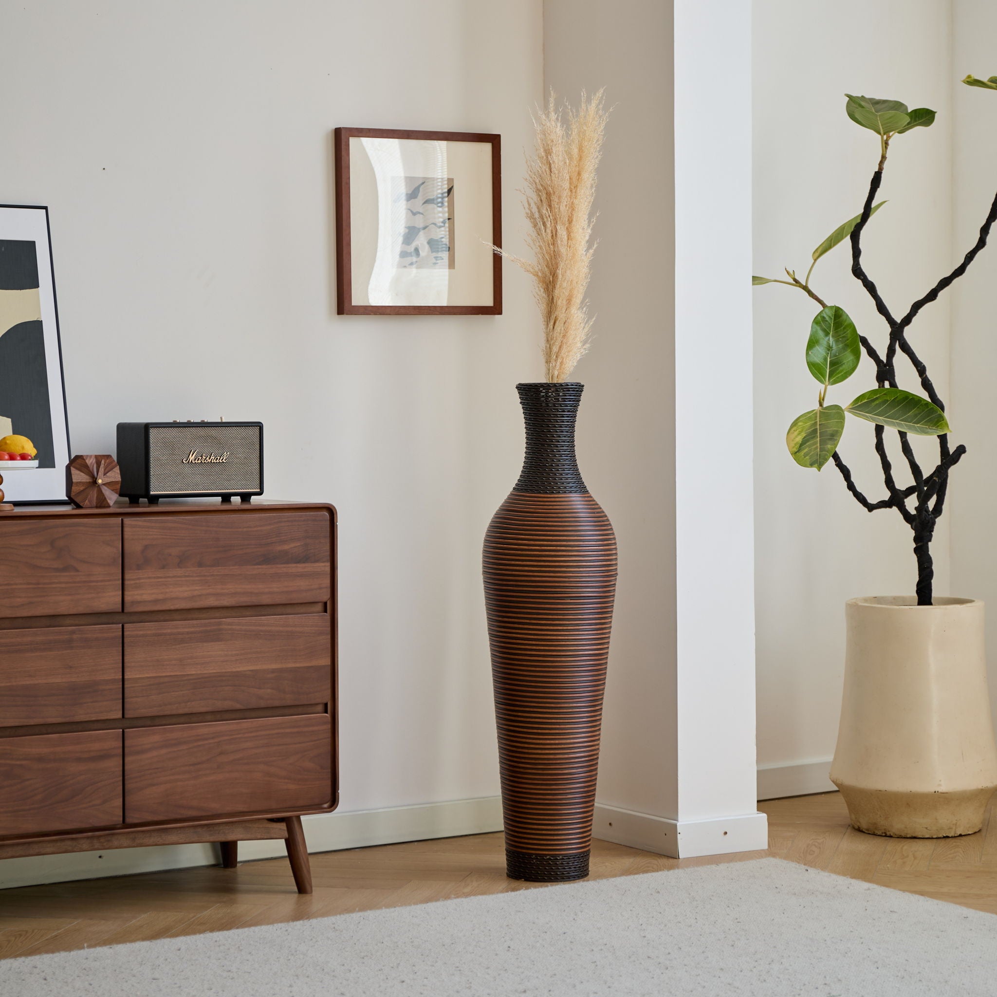 Tall Standing Designer Floor Vases With Elegant 2 Tone Finishes Ideal For Decorating Living Rooms, Bedrooms, Entryways Perfect For Decorating Your Home - Black / Gray