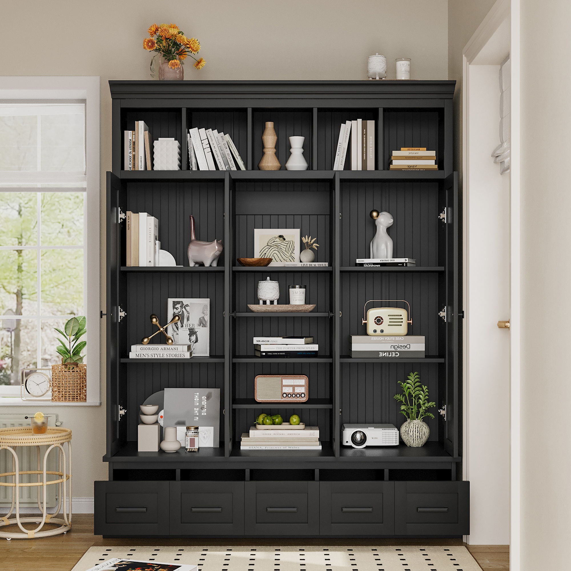 Hall Tree With Bench And 5 Storage Cubbies