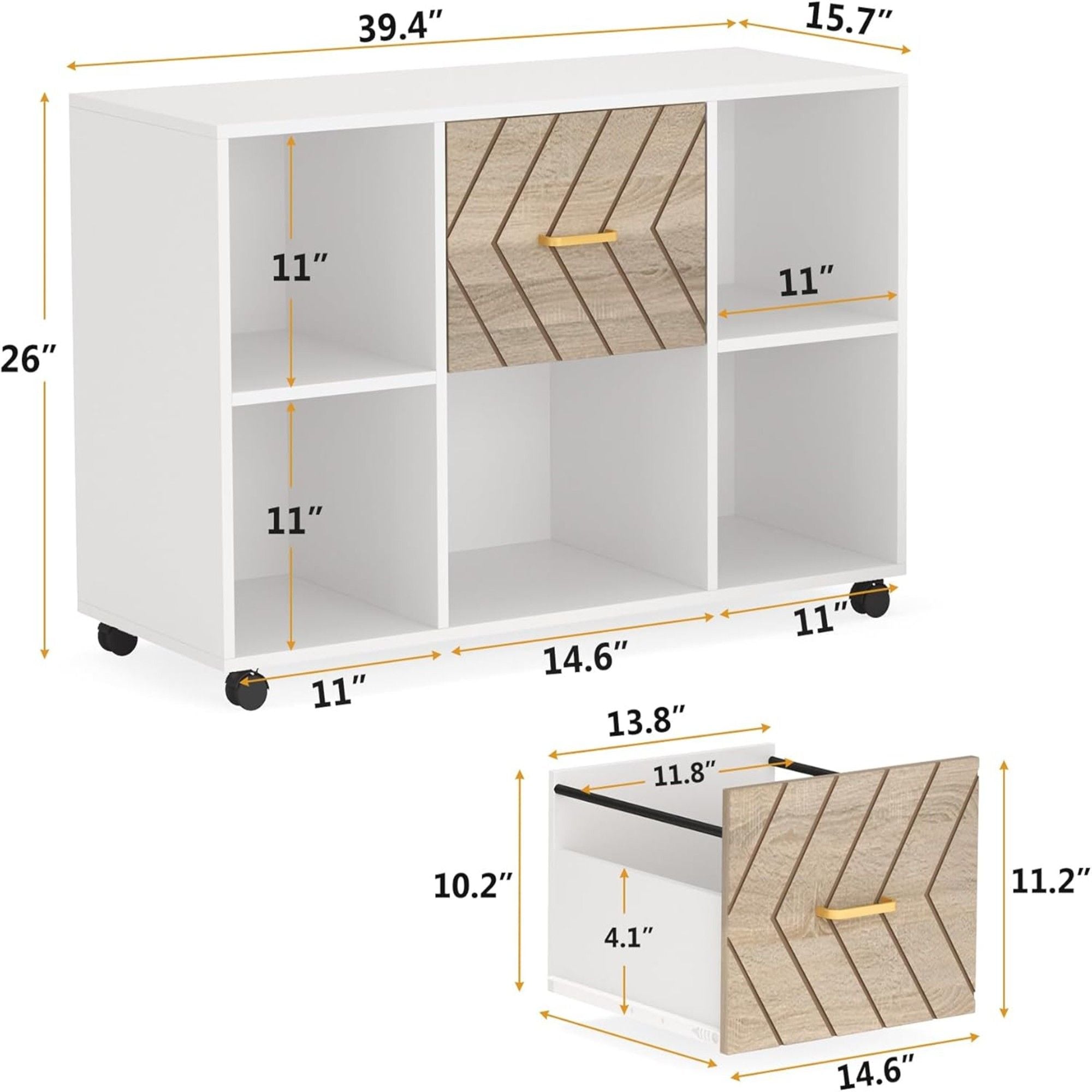 Large Mobile Lateral File Cabinet With 2 Drawers, Printer Stand & Storage Shelves, For Letter Size Files - White / Oak