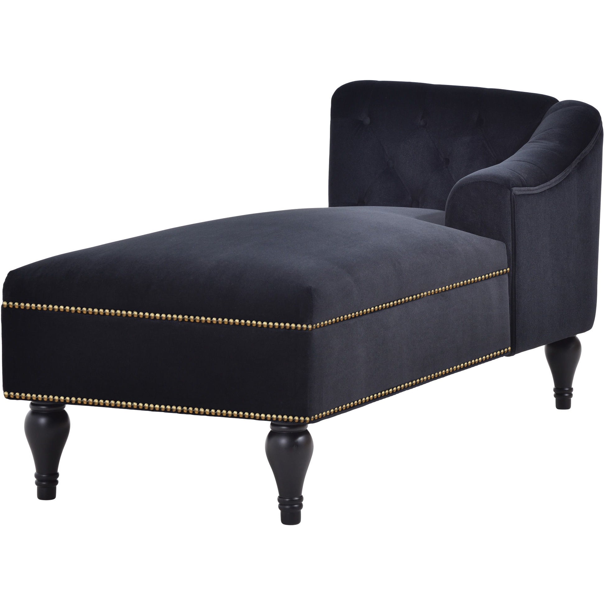 Velvet Chaise Lounge, Button Tufted Right Arm Facing Lounge Chair With Nailhead Trim For Living Room - Black - Best Buy Furniture