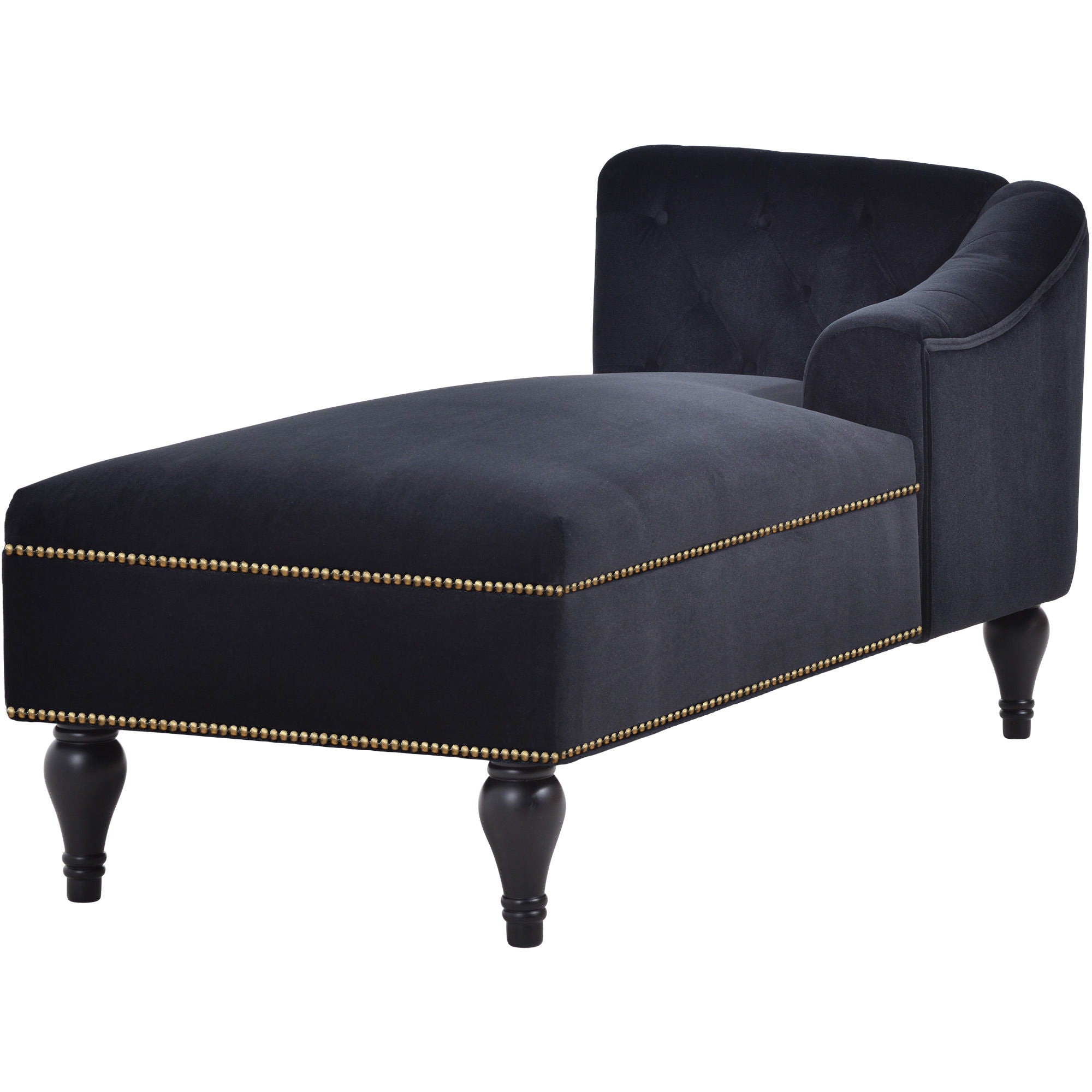 Velvet Chaise Lounge, Button Tufted Right Arm Facing Lounge Chair With Nailhead Trim For Living Room - Black - Best Buy Furniture