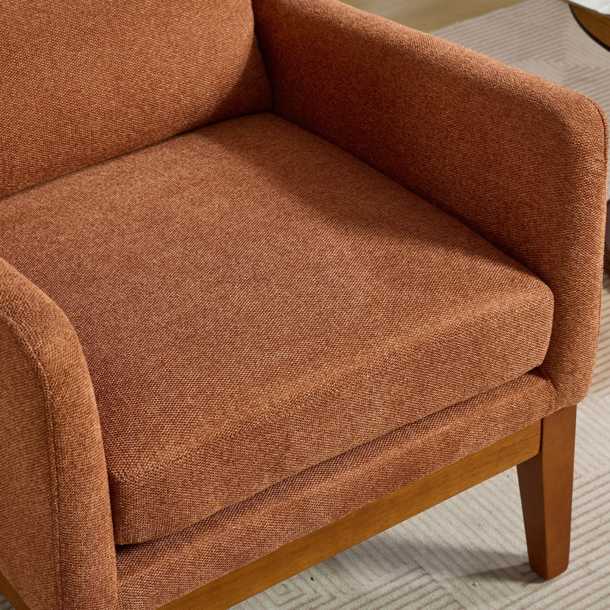 Wide Modern Accent Chair With Wood Legs For Living Room