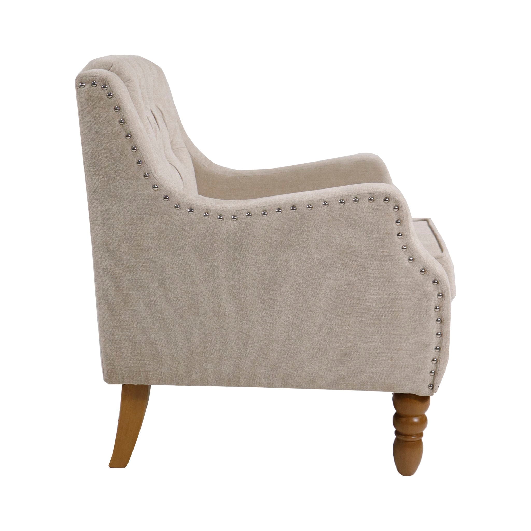 Accent Chair, Living Room Chair, Footrest Chair Set With Vintage Brass Studs, Button Tufted Upholstered Armchair For Living Room, Comfy Reading Chair For Bedroom, Reception Room - Best Buy Furniture