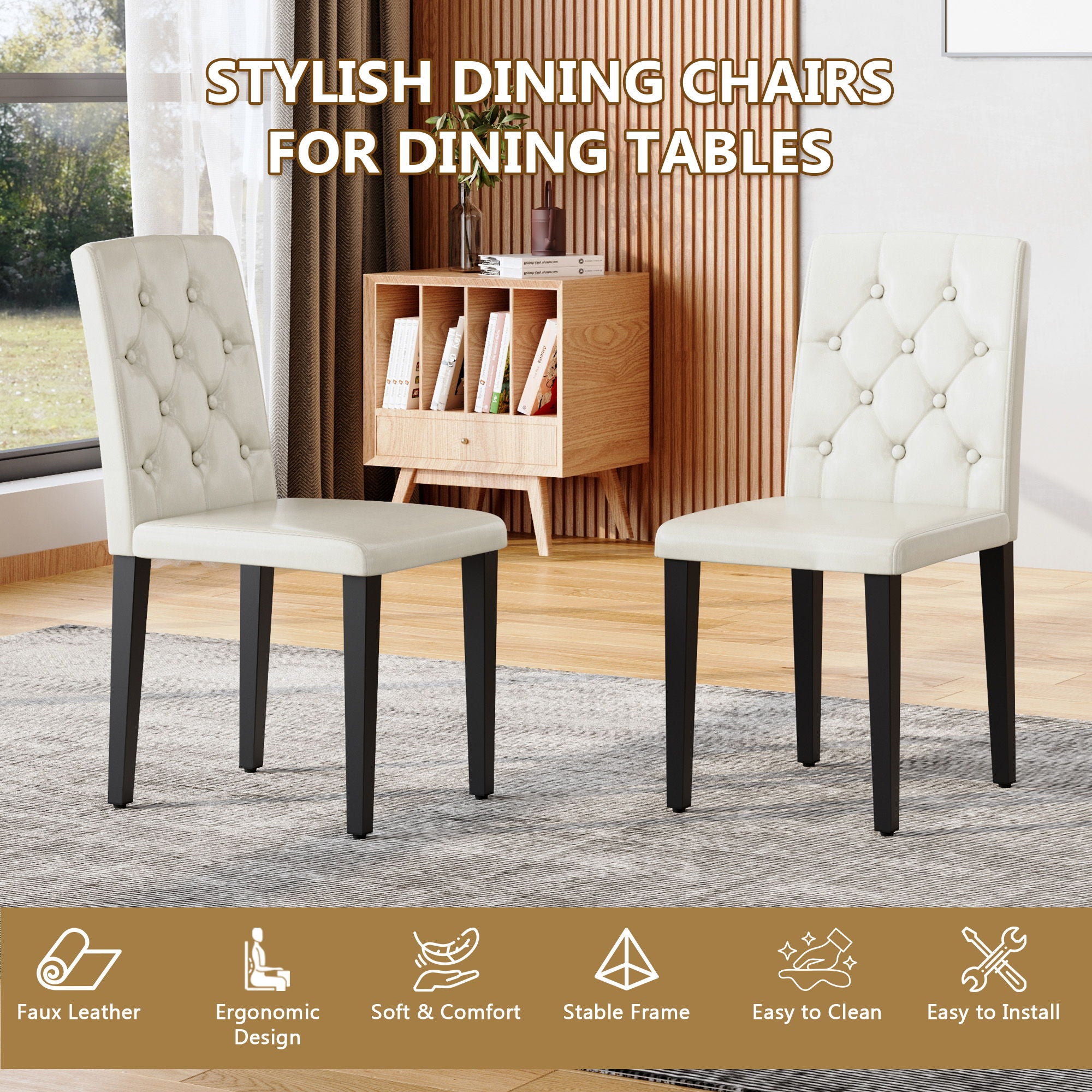 Dining Chairs With Ergonomic Buckle Backrest For Family Dining Rooms