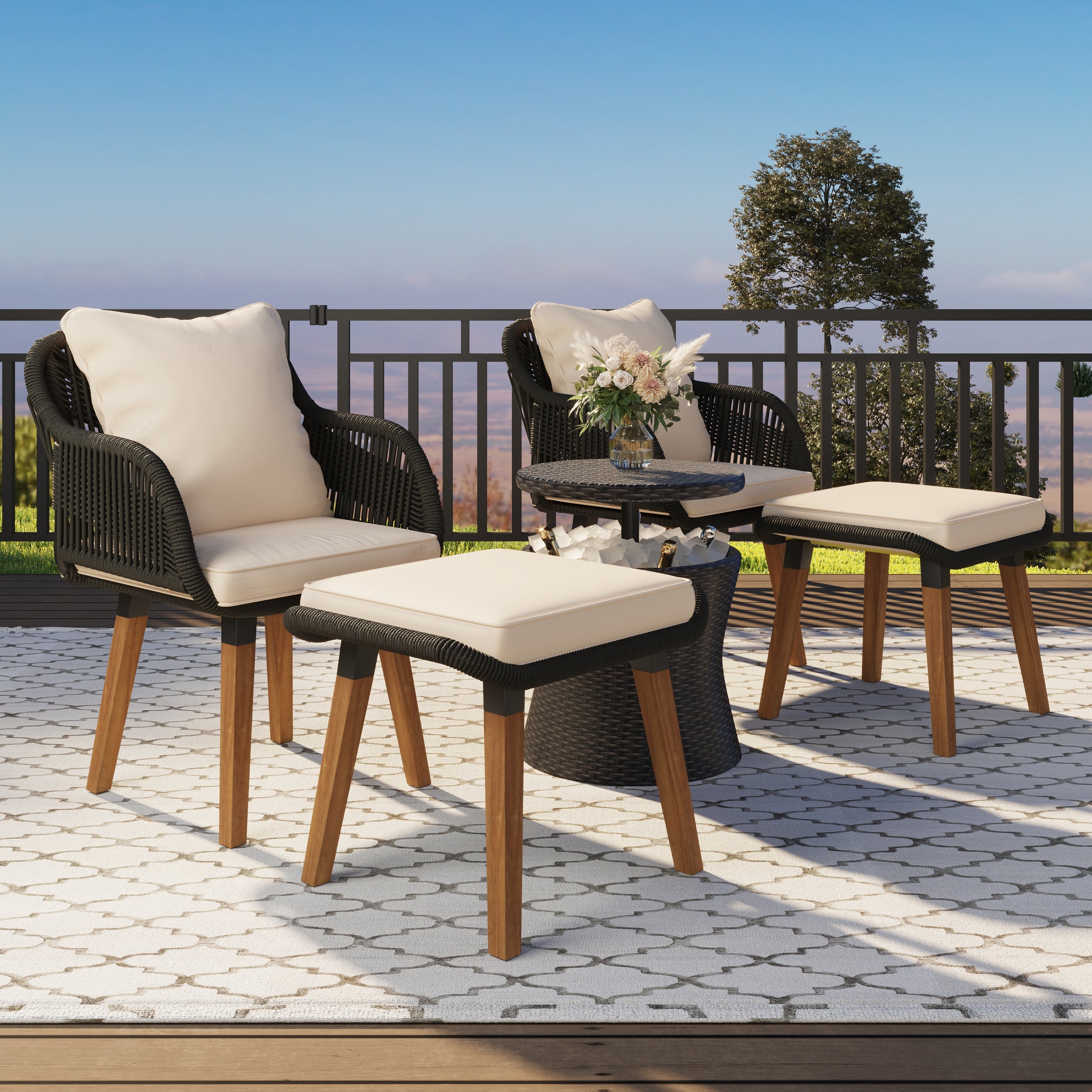 5 piece Woven Rope Outdoor Patio Set