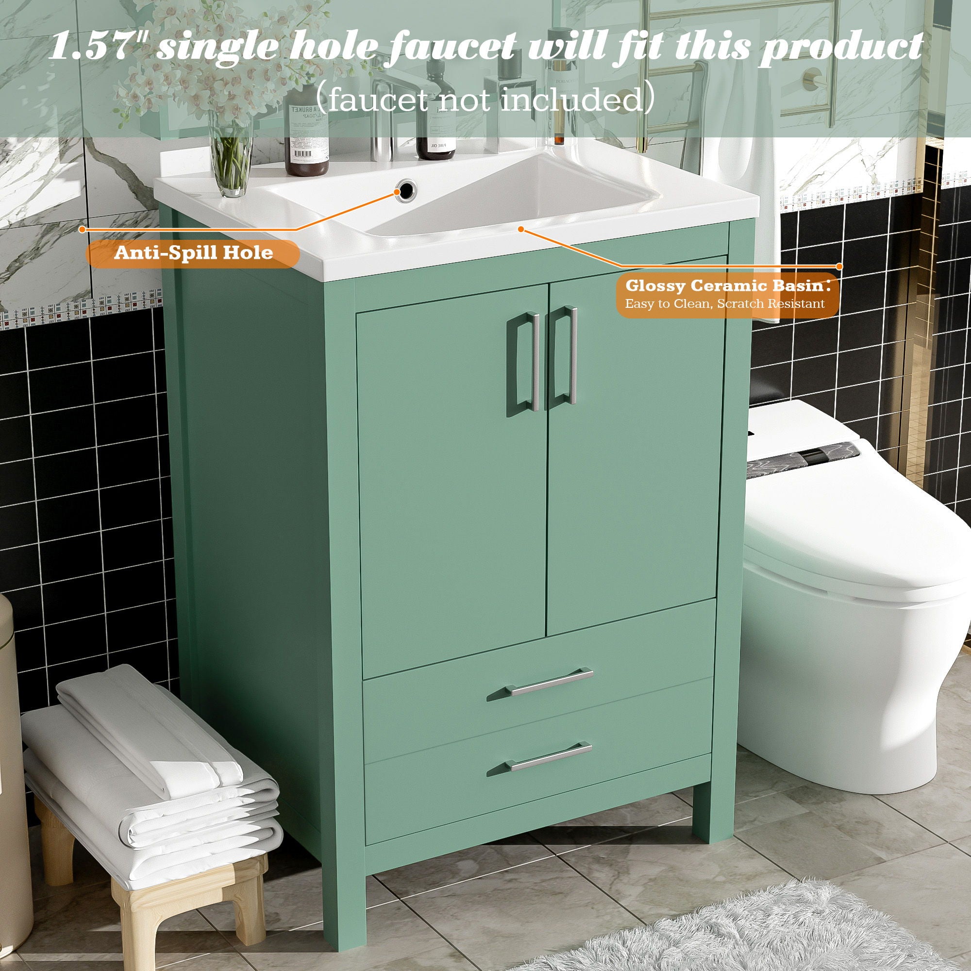 Bathroom Vanity With Sink Combo, Freestanding Storage Cabinet, Soft Closing Doors