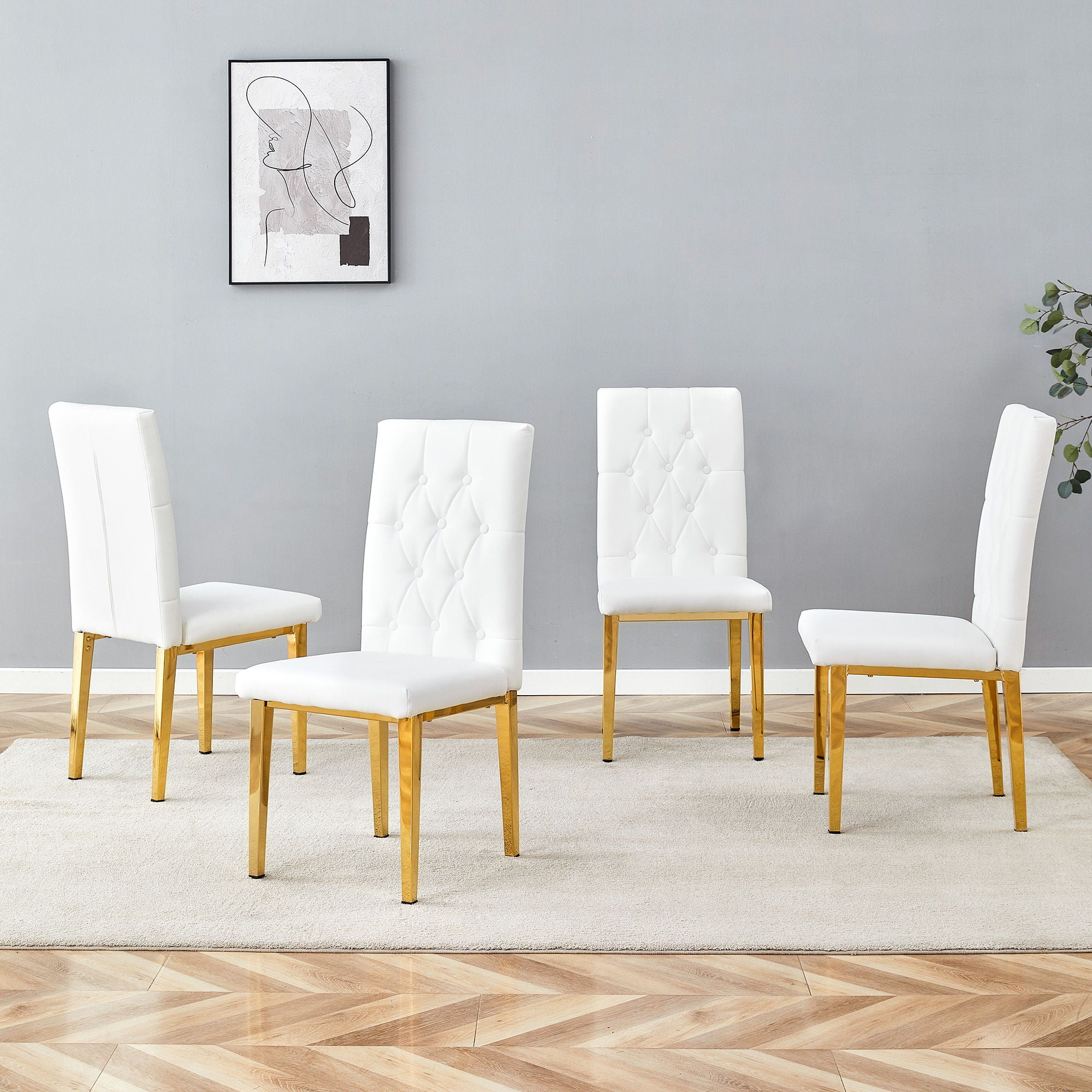 Vintage Style Armless Dining Chairs Set With Grid And Buckle Design