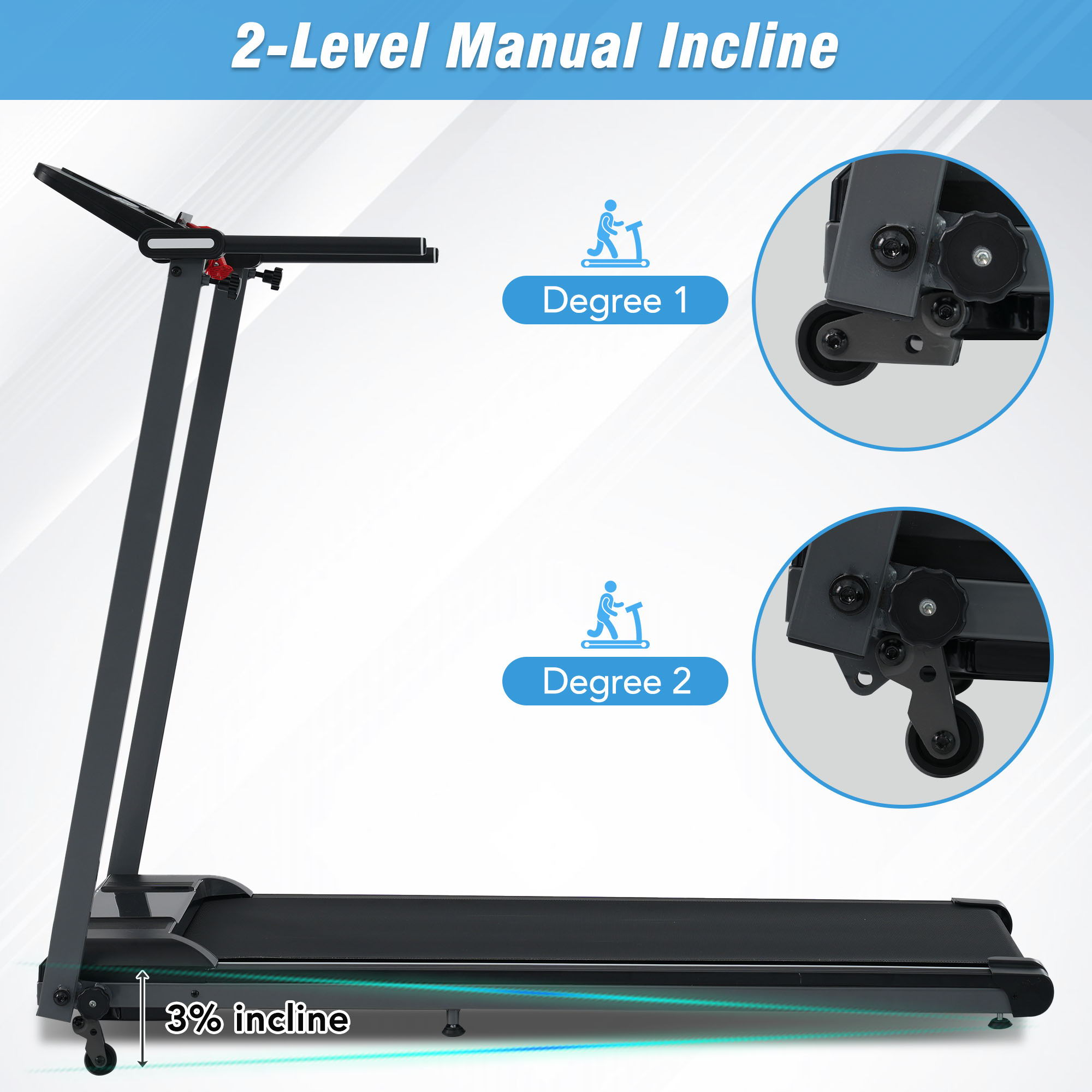 Folding Walking Pad Treadmill For Home With Incline 0.5 7.5Mph - Black