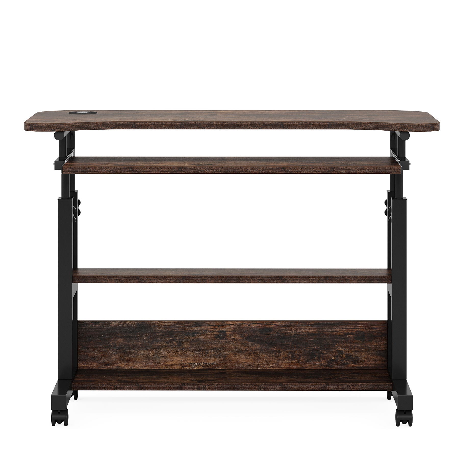 Portable Adjustable Desk With Power Outlets, USB Charging Ports, And Sliding Keyboard Tray - Brown / Black