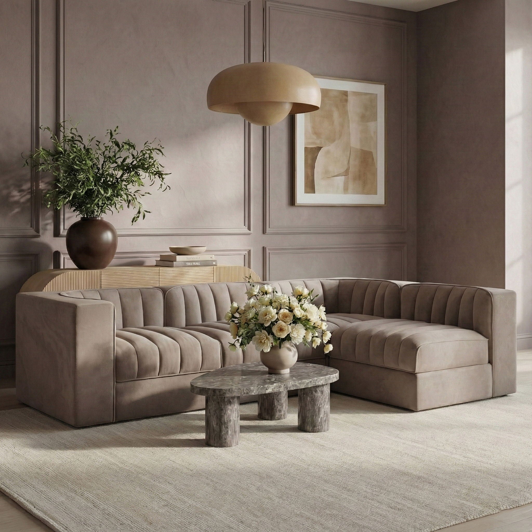 Rummi - Velvet Performance Fabric Upholstered 4 Piece Modular Sectional