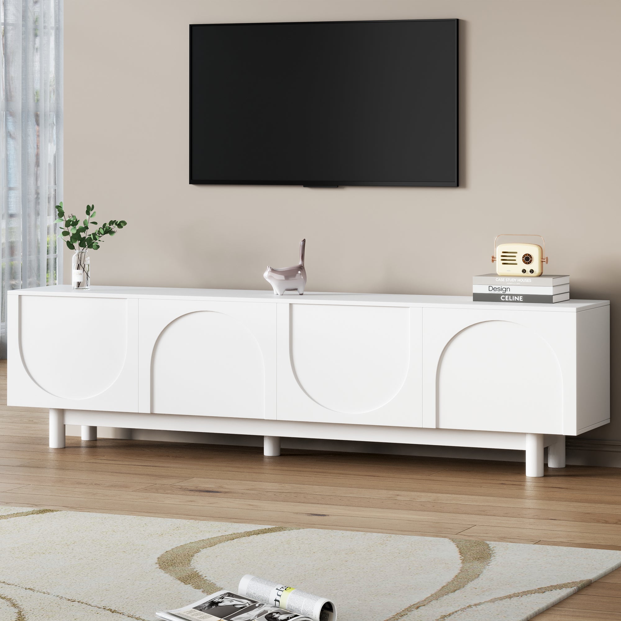 Gracey Modern TV Stand Arch Cabinets - White