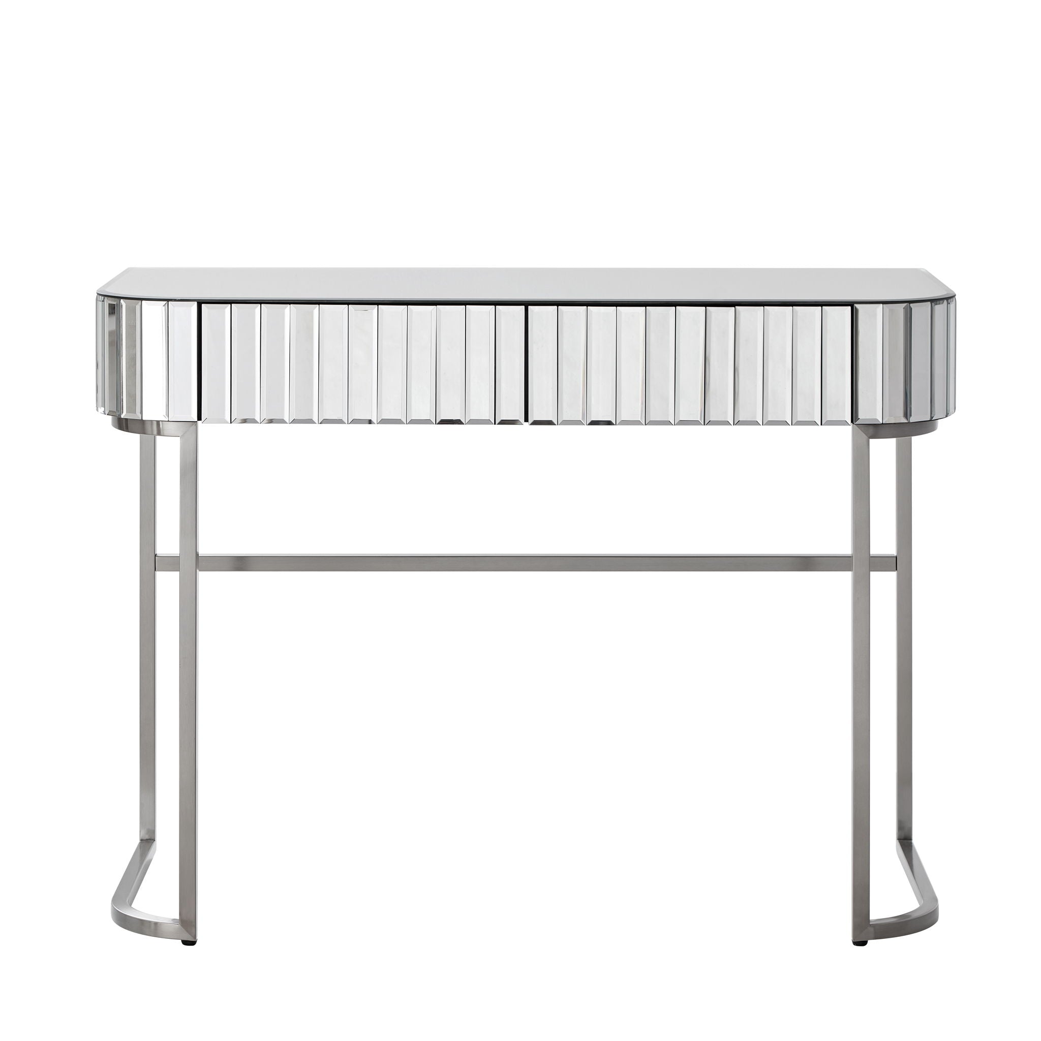 Mirrored Makeup Vanity Table With Stainless Steel Base And 2 Drawers