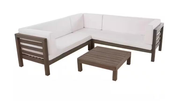 OANA Outdoor Wooden Sectional Set with Cushions, White