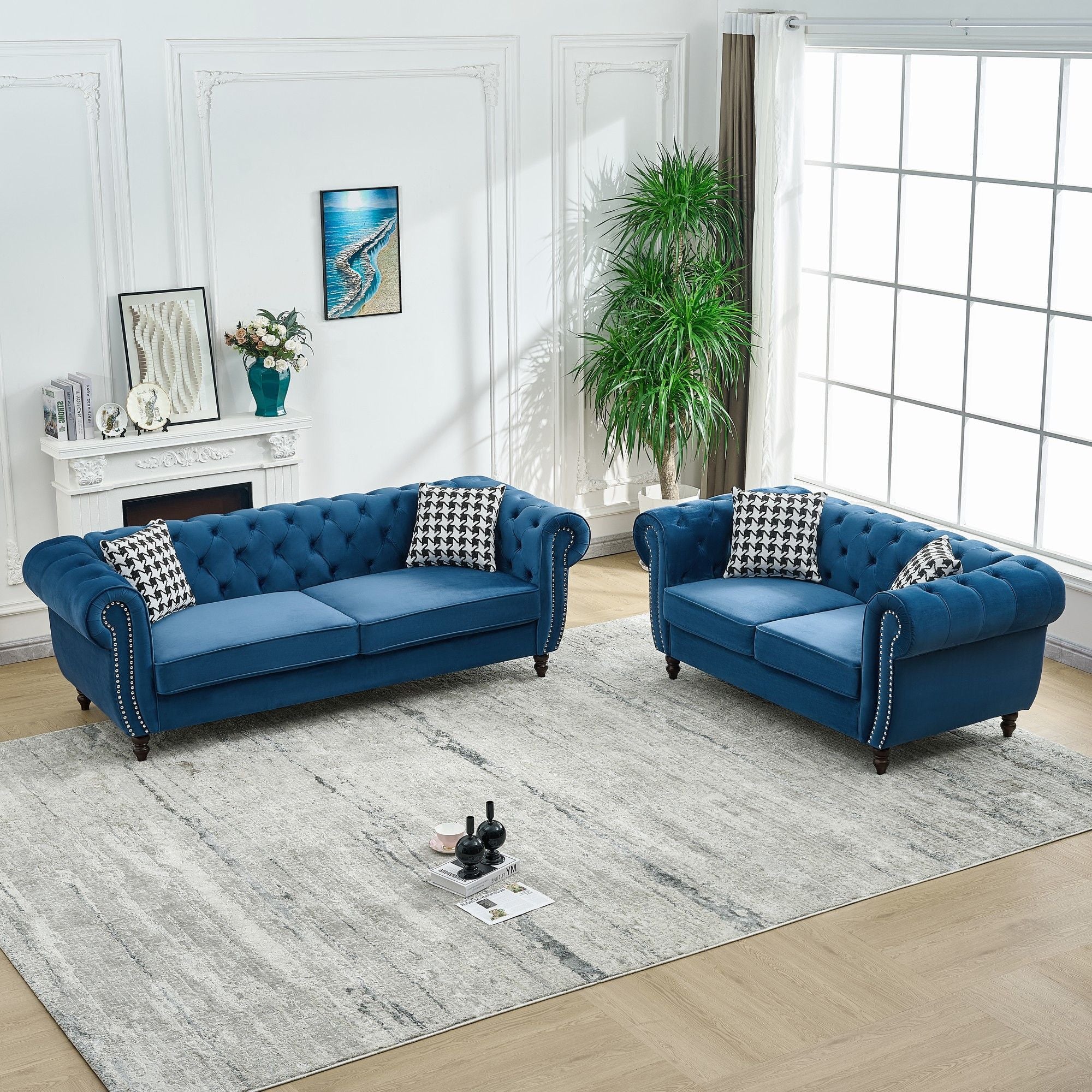 Chesterfield Set With Roll Armrest & Nailhead