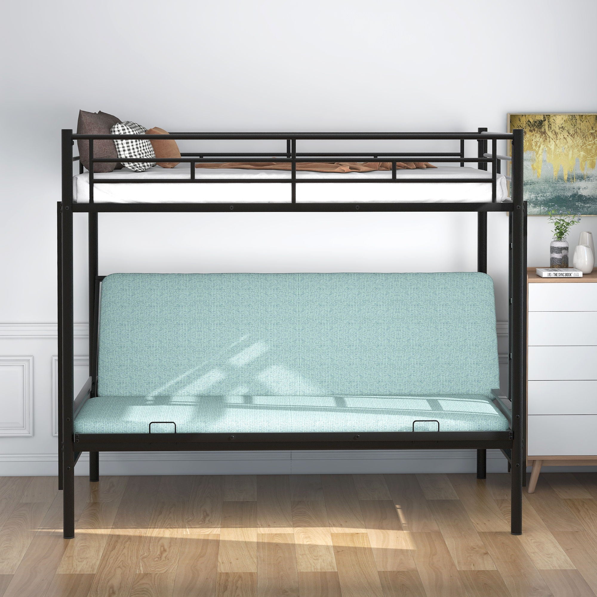 Twin Over Full Bunk Bed, Multi Function - Black