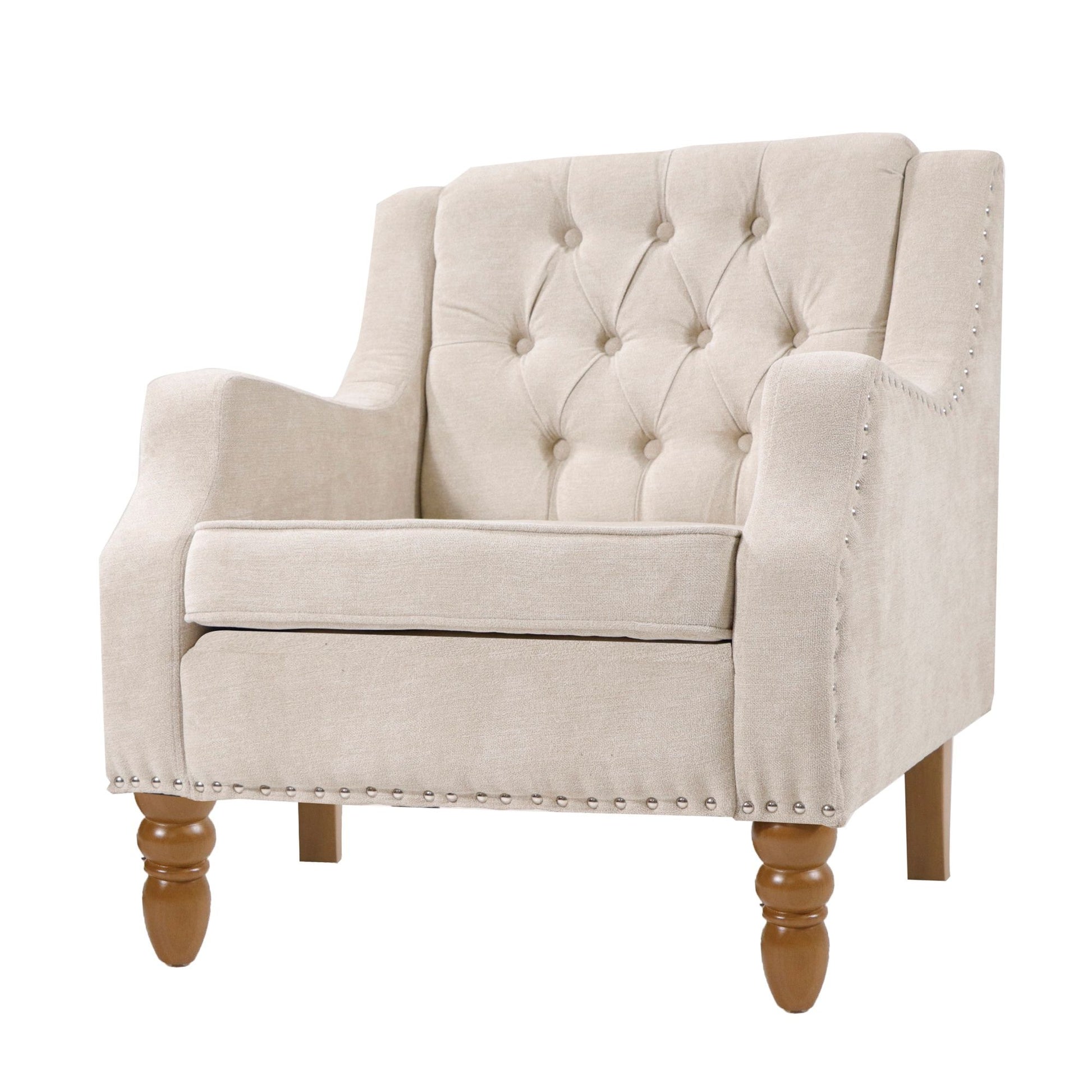 Accent Chair, Living Room Chair, Footrest Chair Set With Vintage Brass Studs, Button Tufted Upholstered Armchair For Living Room, Comfy Reading Chair For Bedroom, Reception Room - Best Buy Furniture